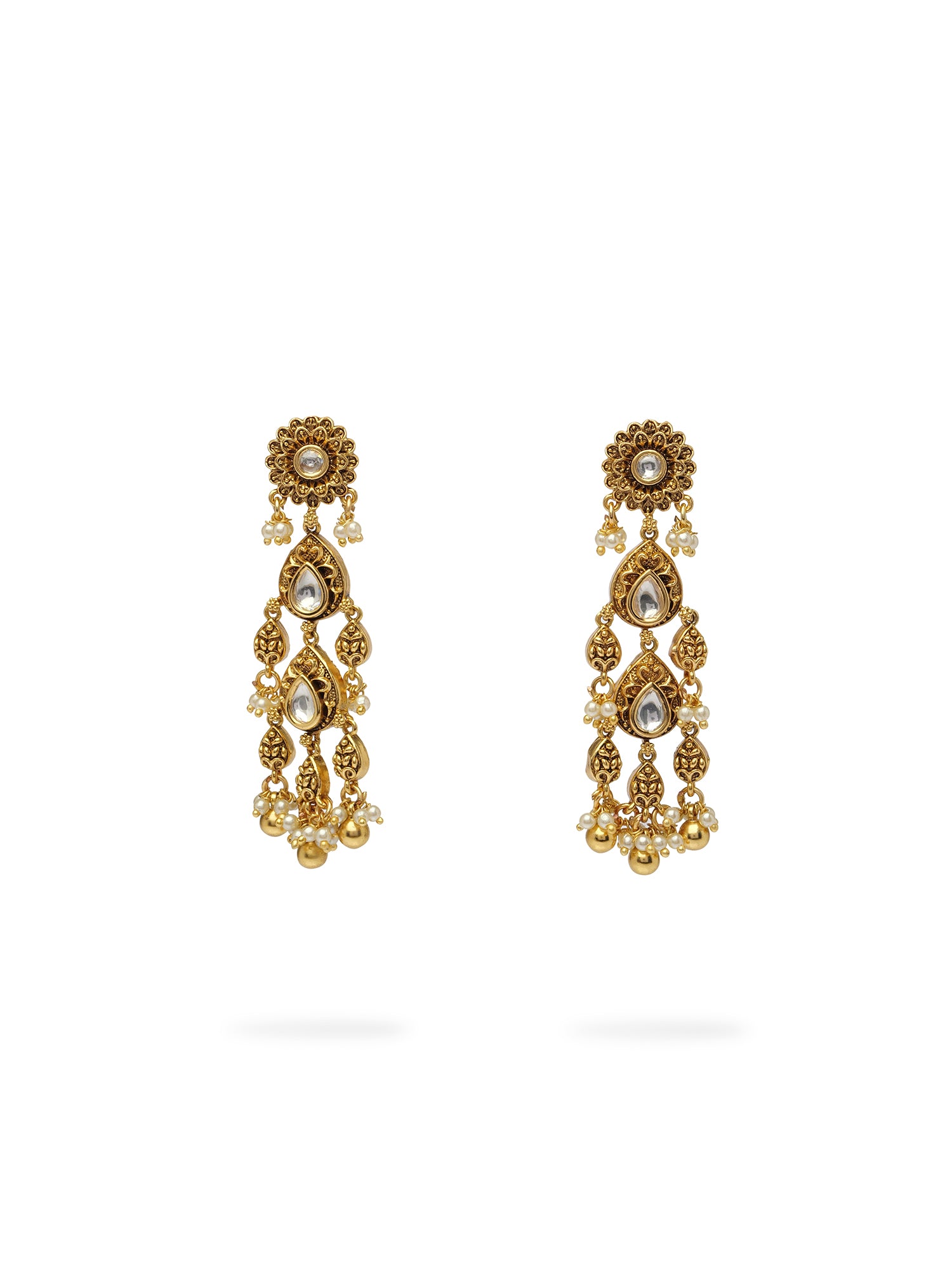 Avni Long Kundan Earrings in White