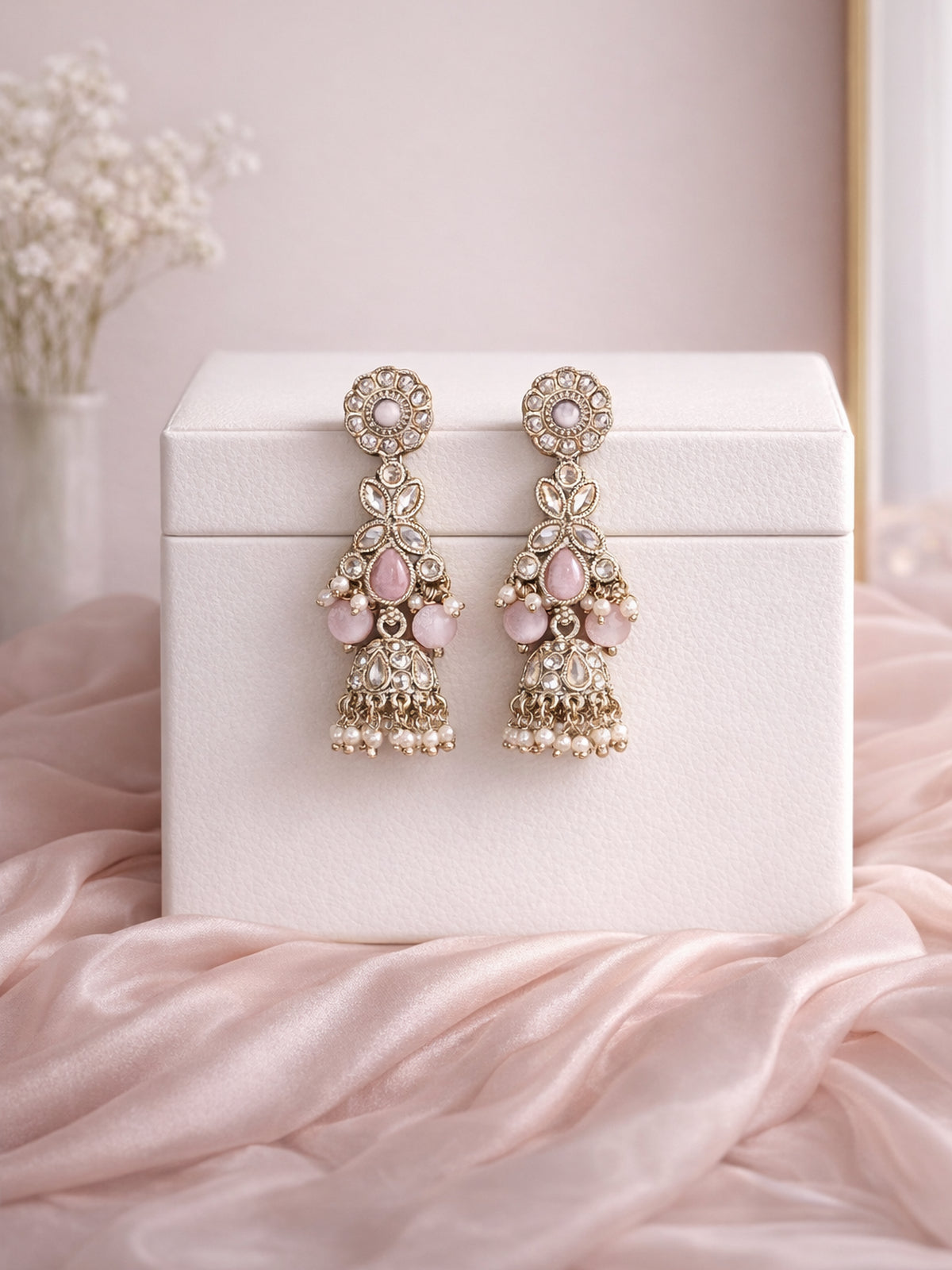 Ayushi Jhumka Earrings in Light Pink