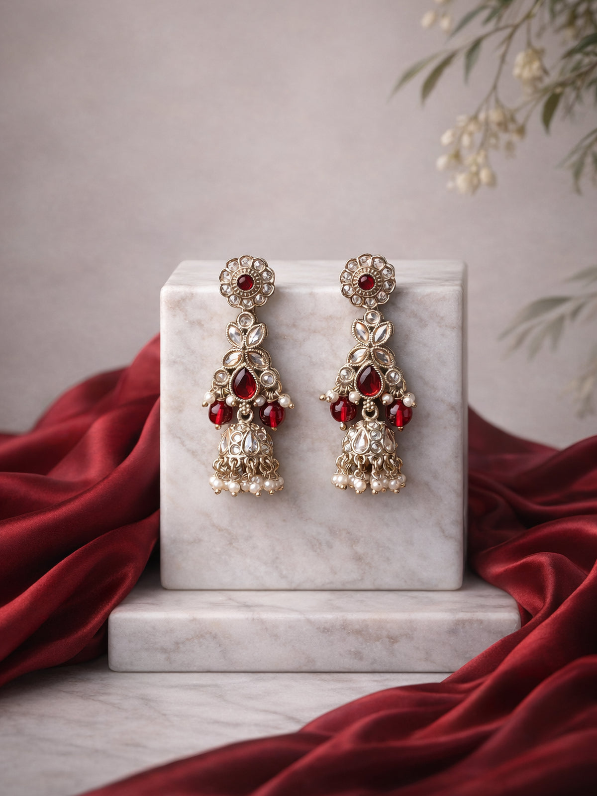 Ayushi Jhumka Earrings in Maroon