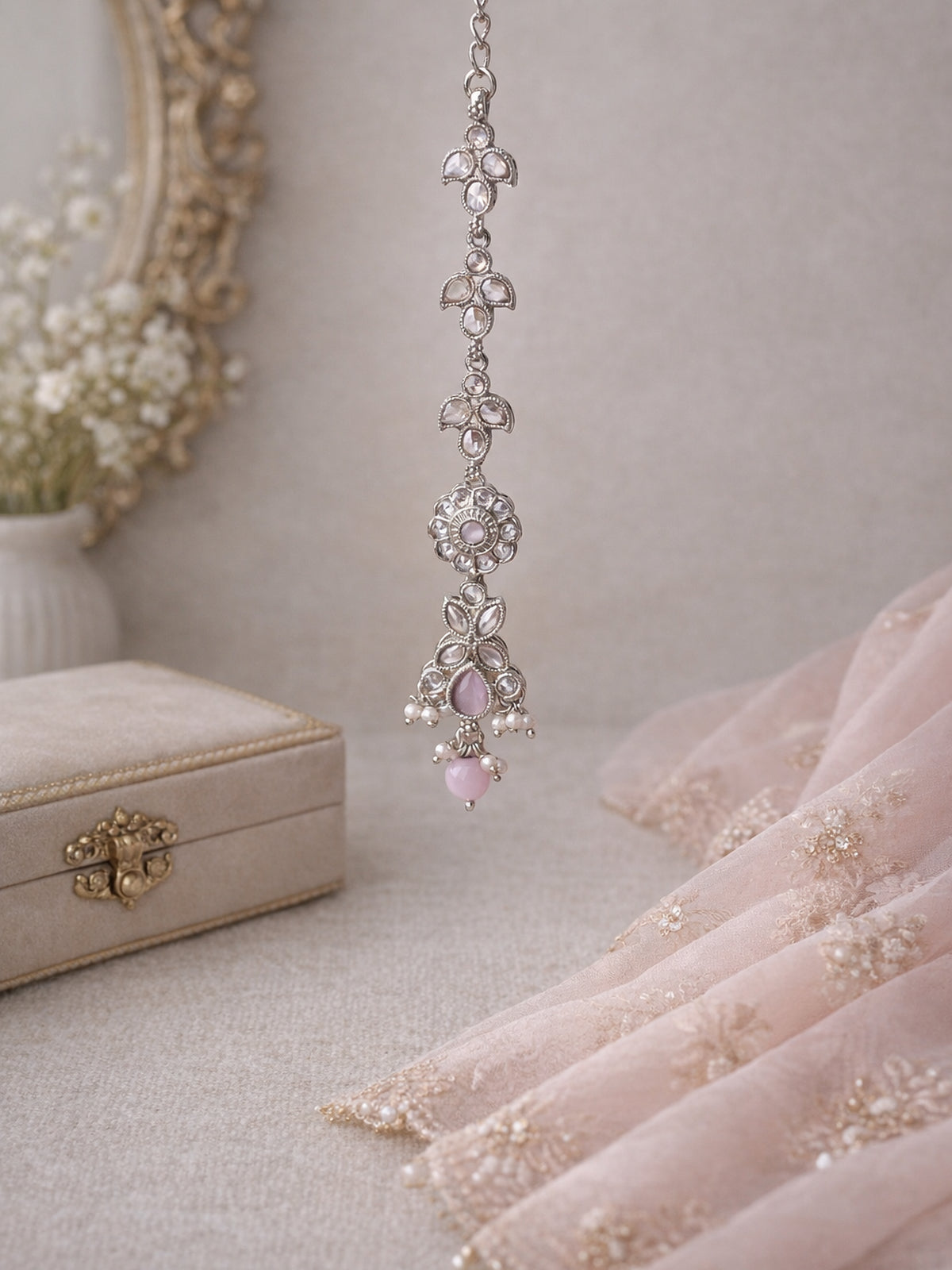 Ayushi Maang Tikka in Light Pink