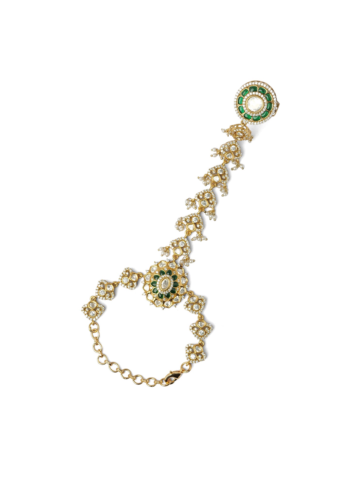 Azeera Kundan Hand Chain in Green
