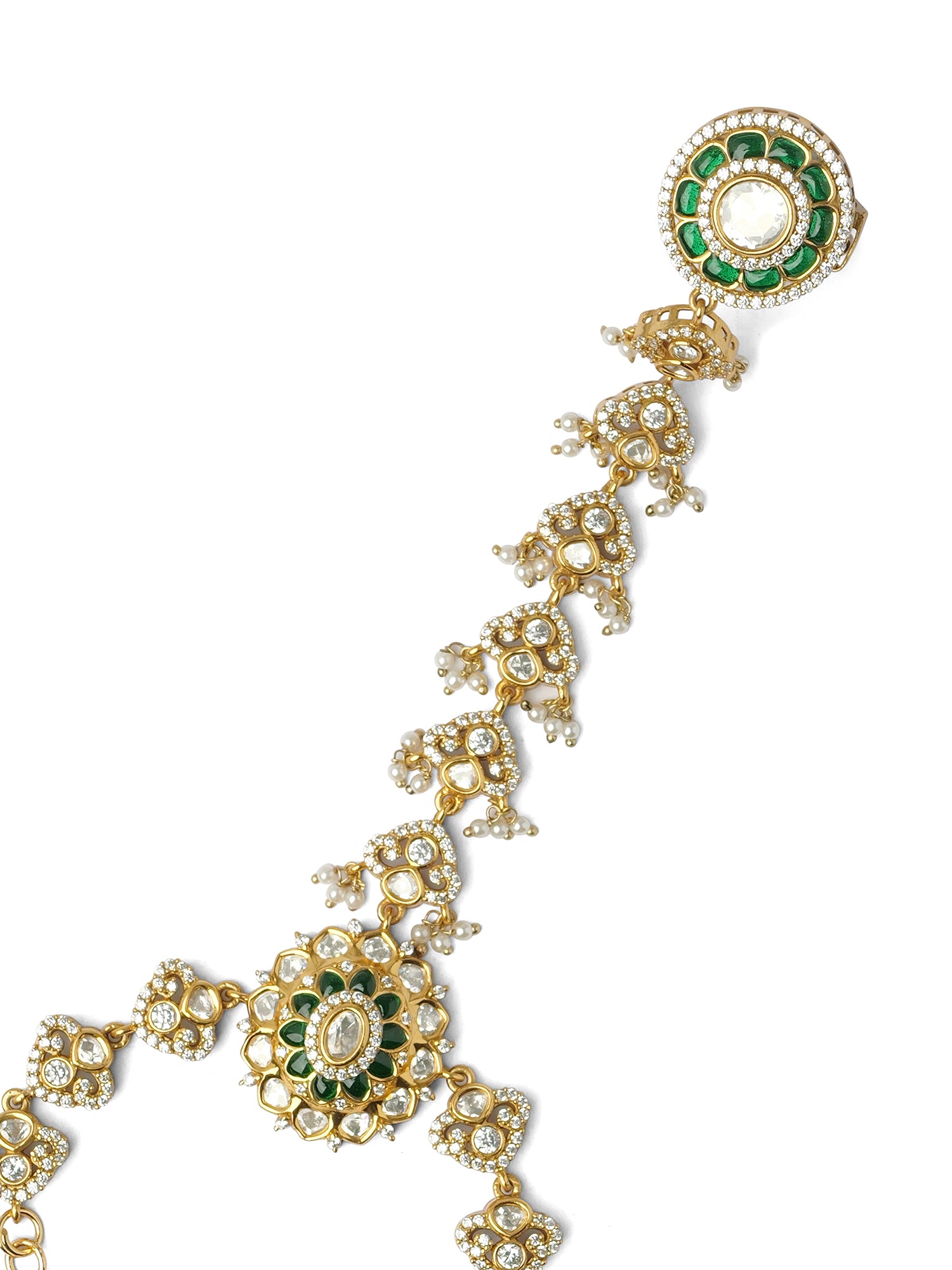 Azeera Kundan Hand Chain in Green