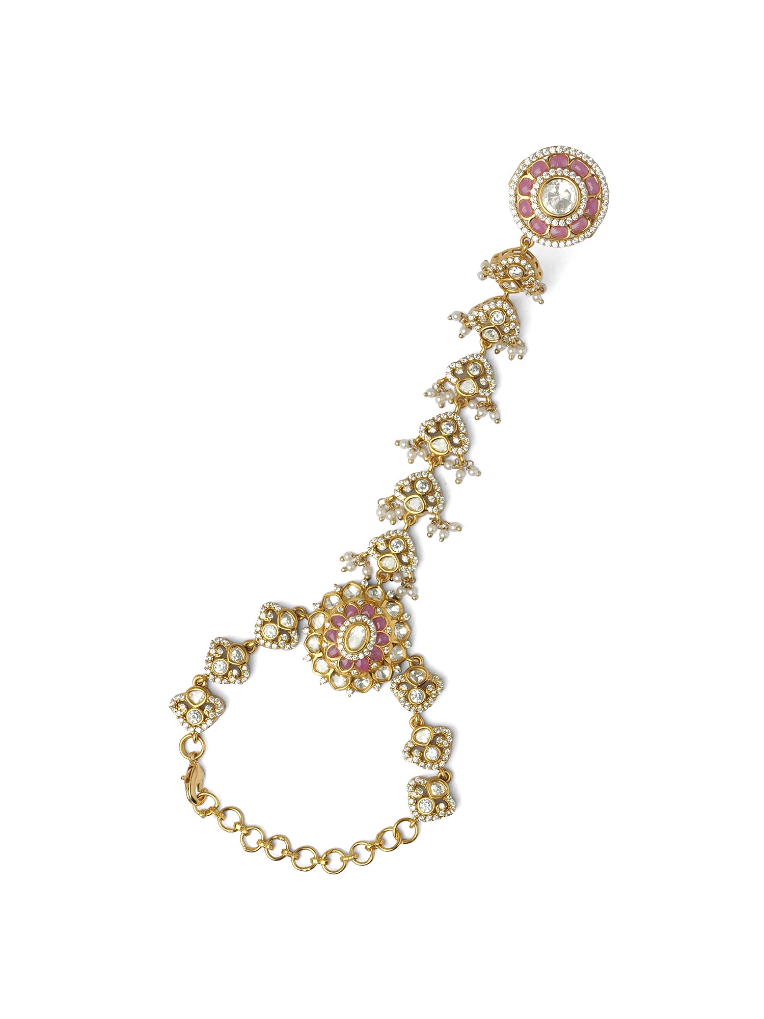 Azeera Kundan Hand Chain in Light Pink