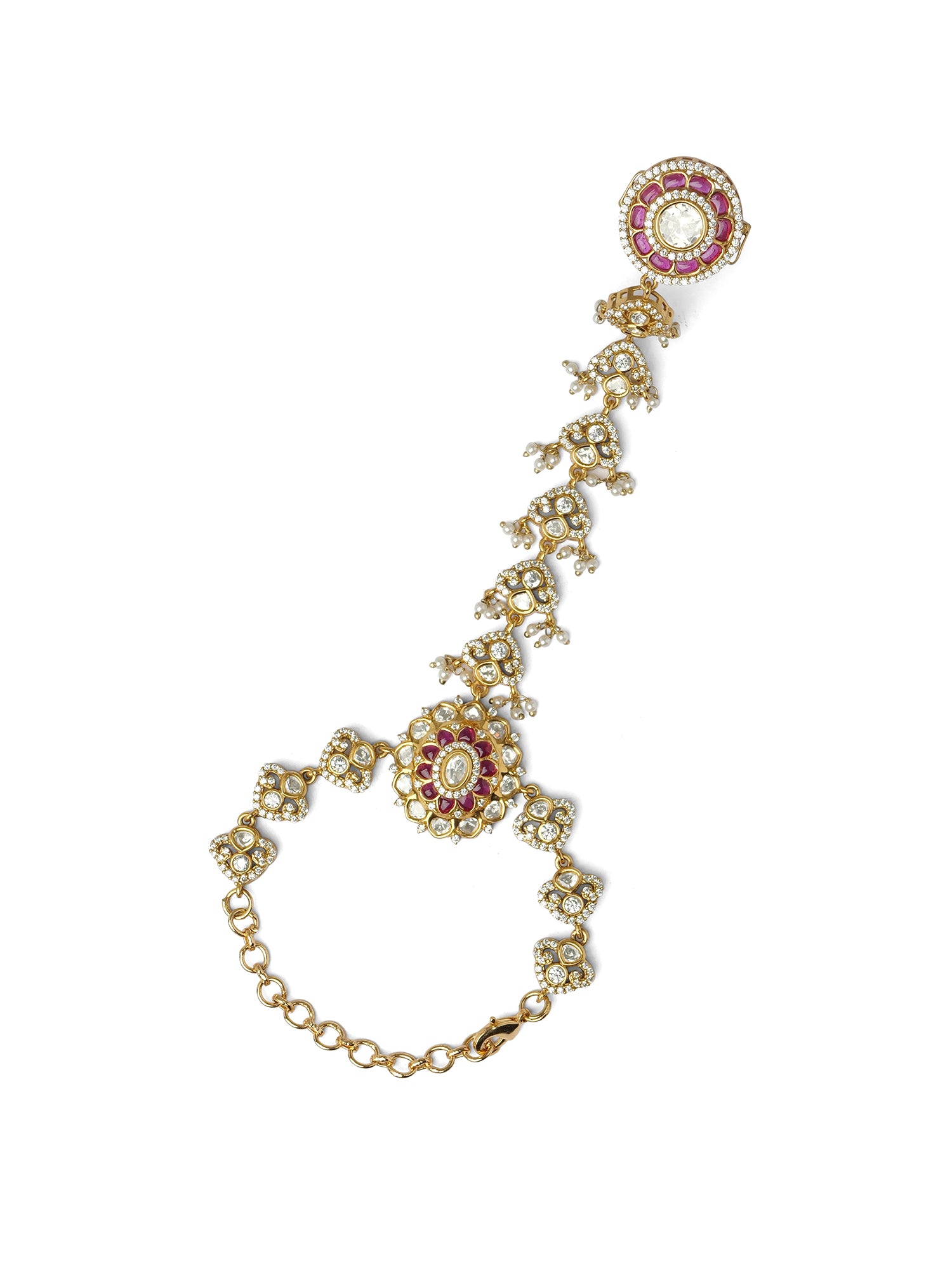 Azeera Kundan Hand Chain in Ruby