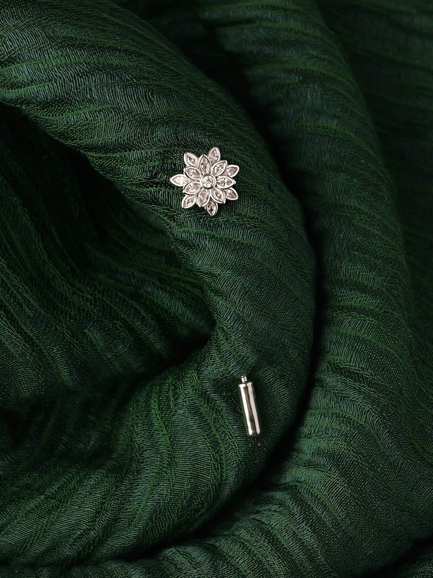 Azra Floral Scarf Pin in White and Rhodium