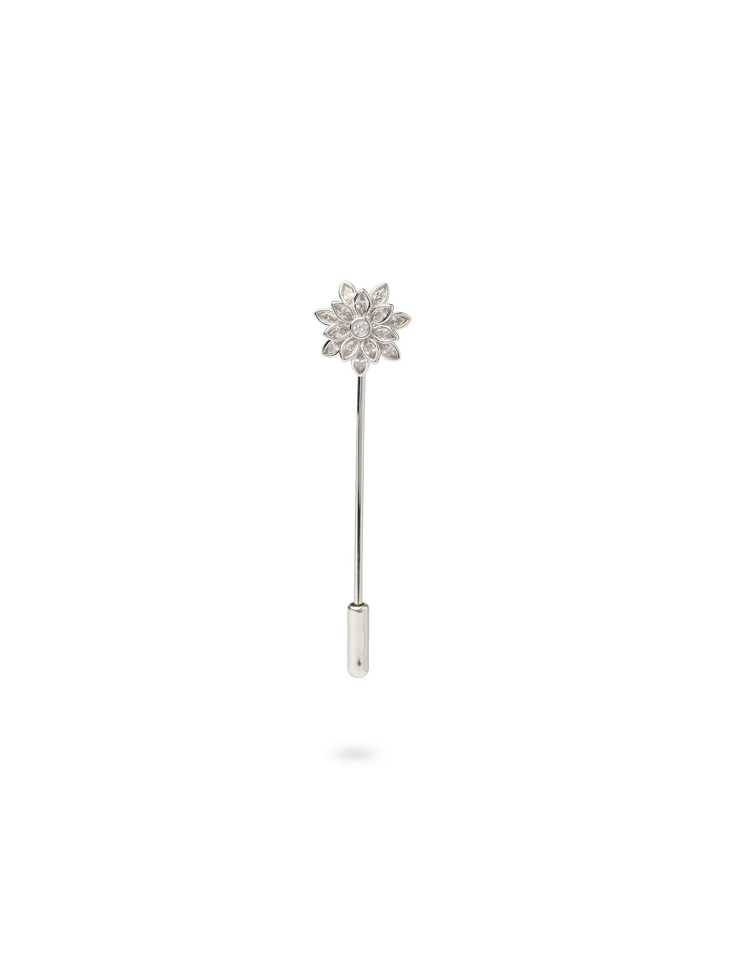 Azra Floral Scarf Pin in White and Rhodium