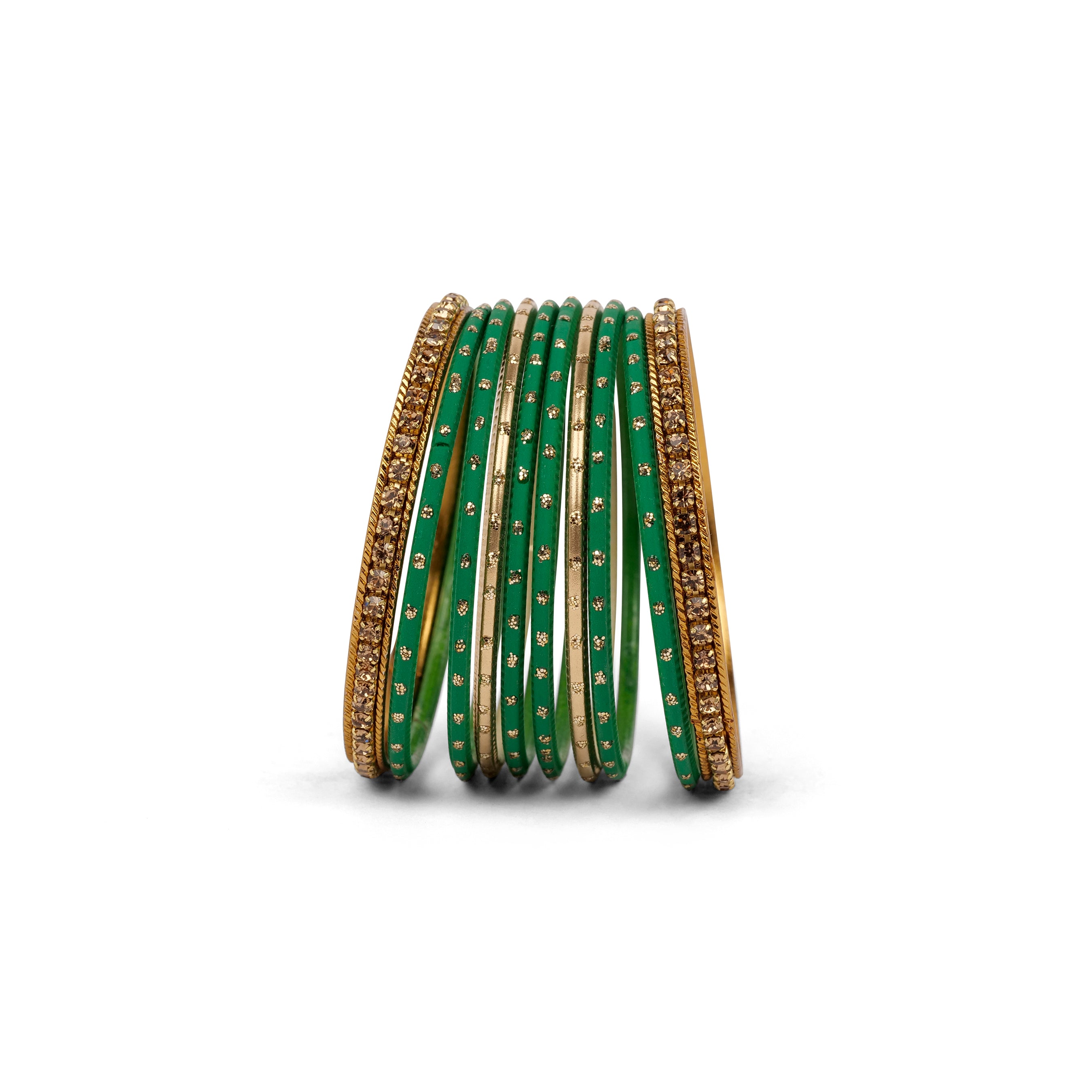 Children's Bangle Set in Green and Antique Gold