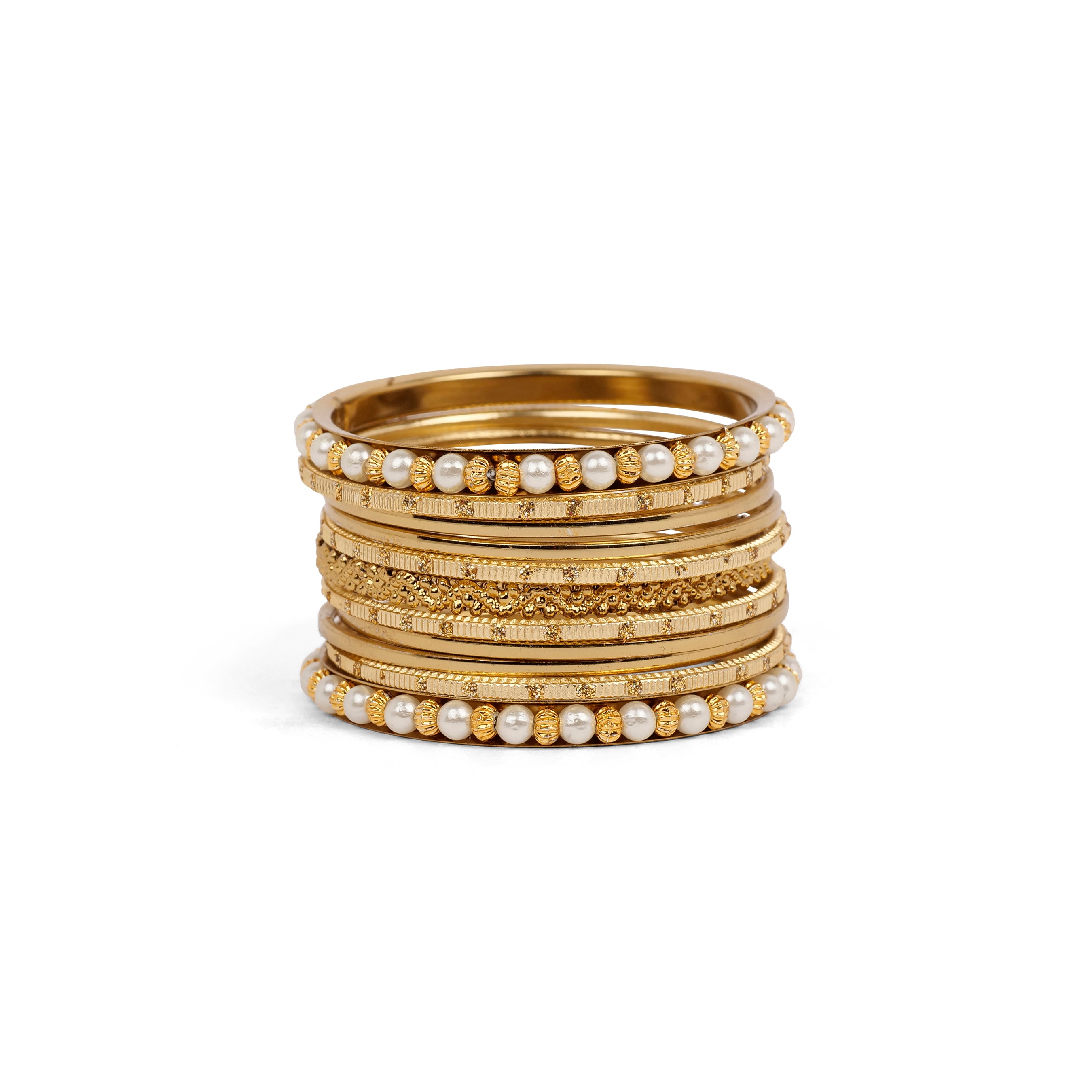 Children's Bangle Set in Pearl and Gold