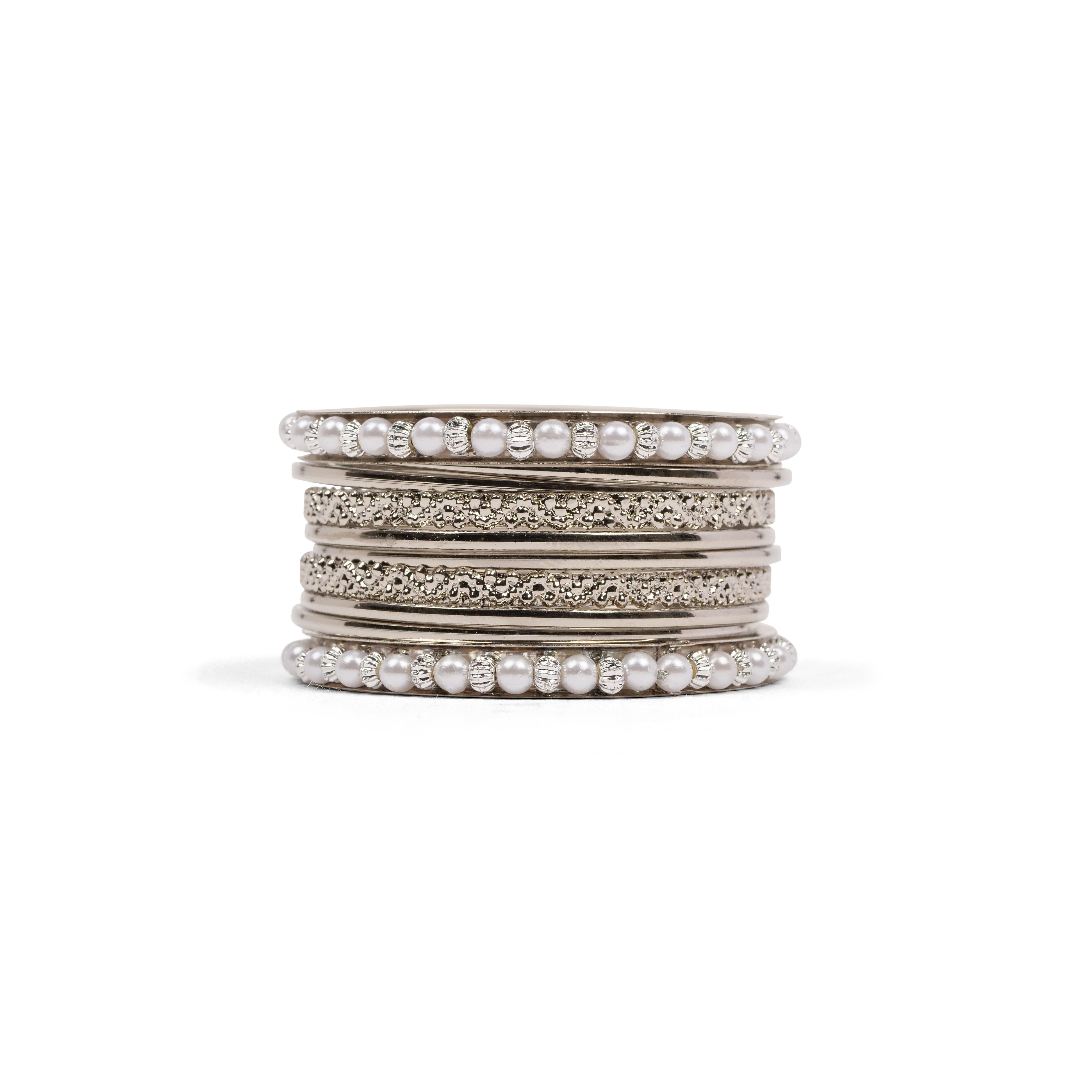 Children's Bangle Set in Pearl and Rhodium