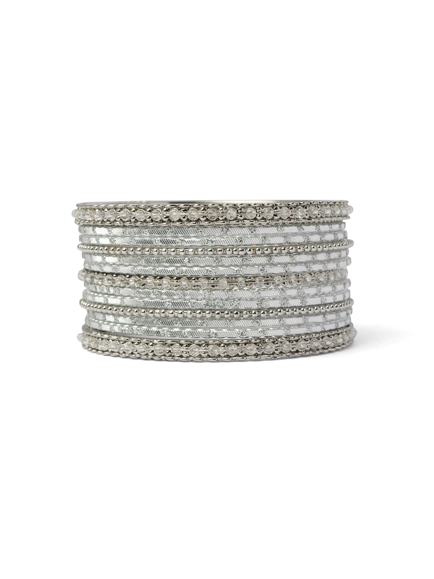 Mohini Bangle Set in White and Rhodium