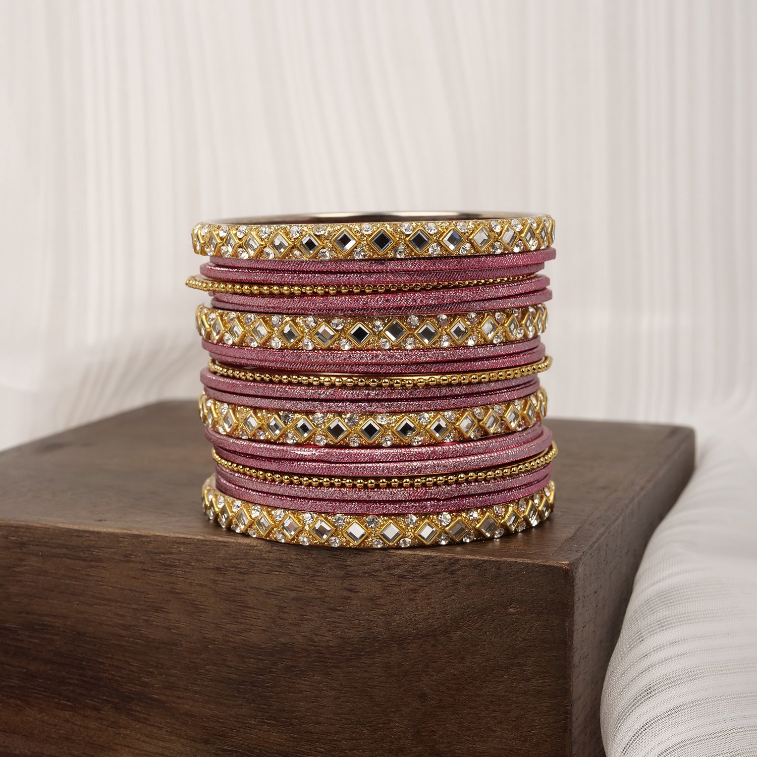 Mirror Shimmer Bangle Set in Pink