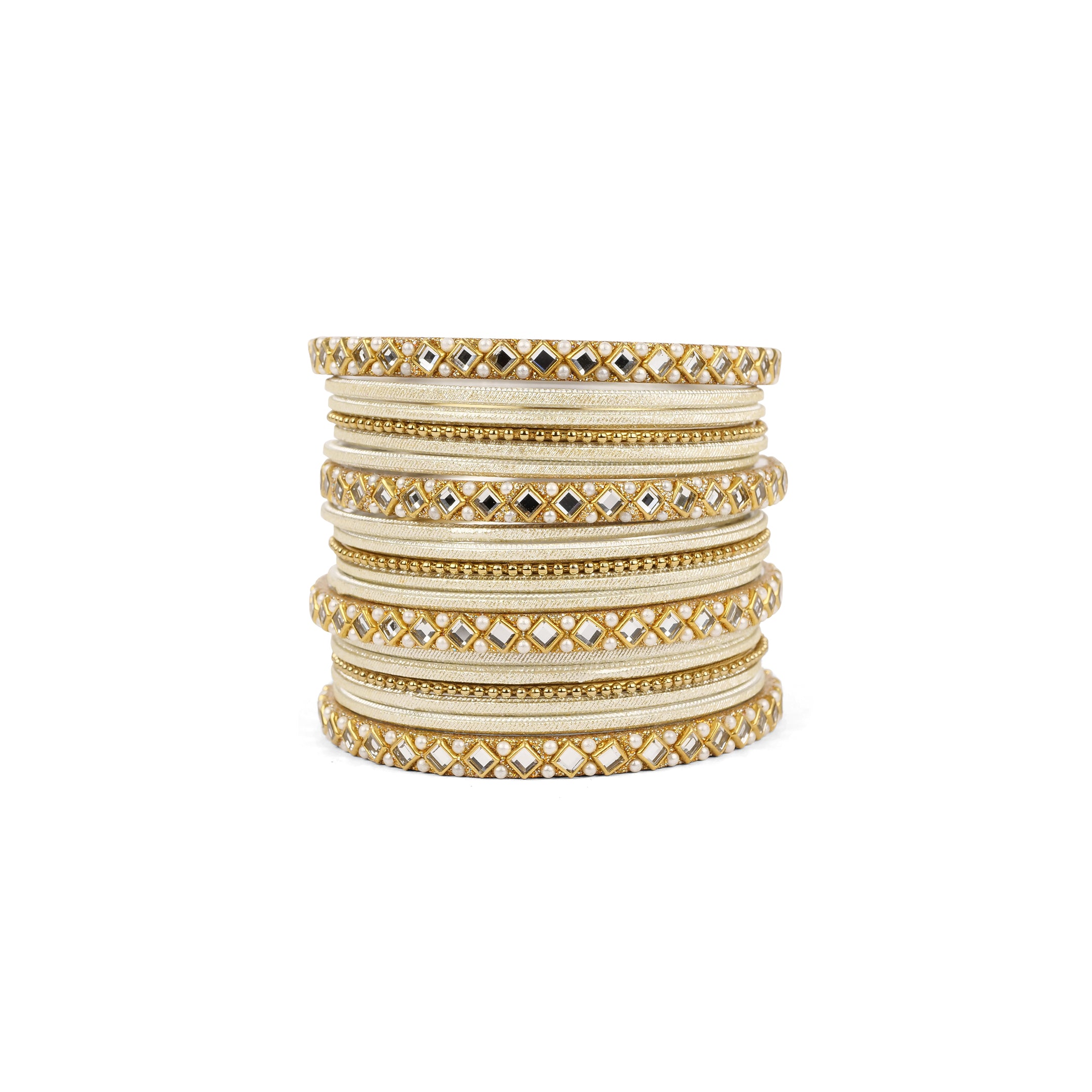 Mirror Shimmer Bangle Set in Cream