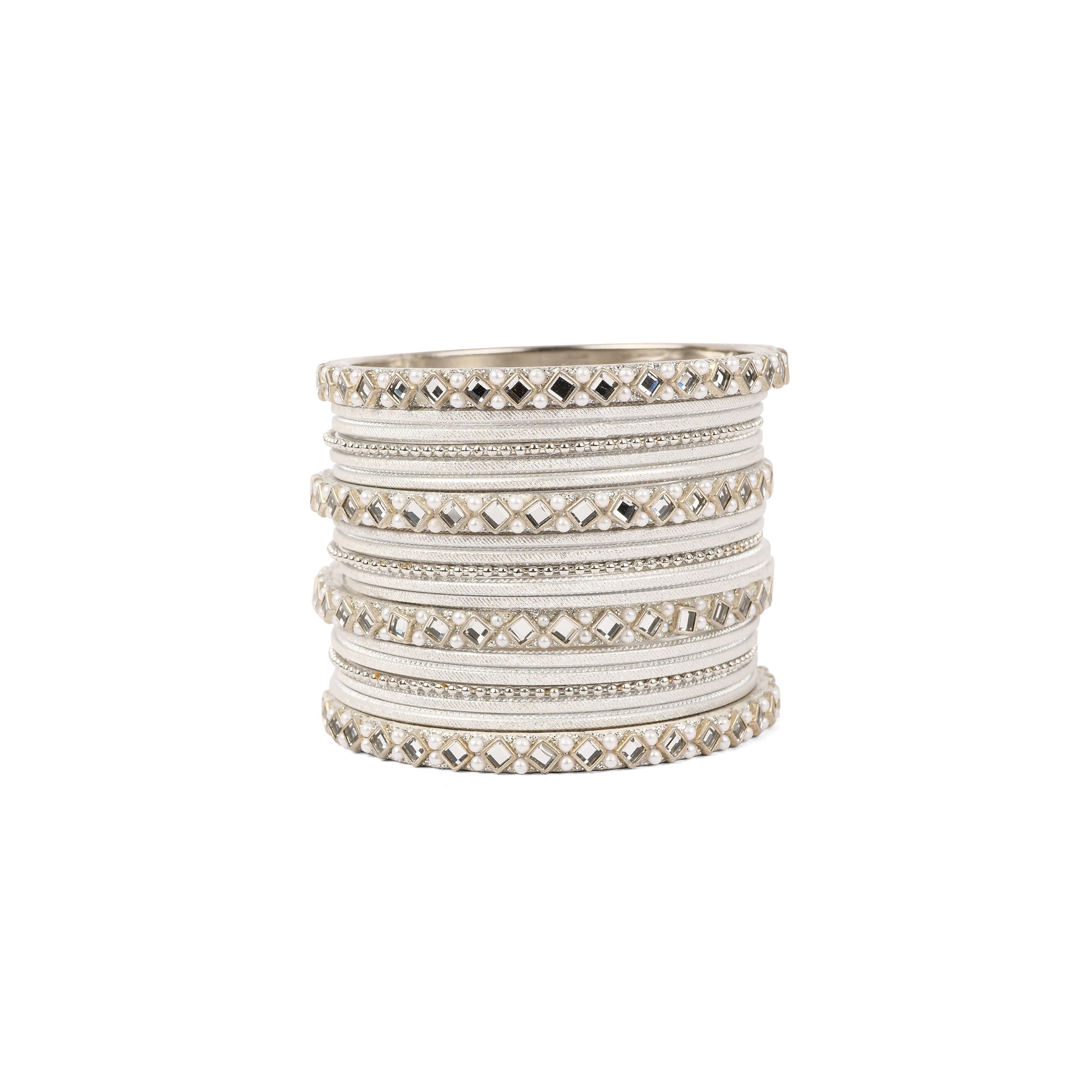 Mirror Shimmer Bangle Set in Rhodium