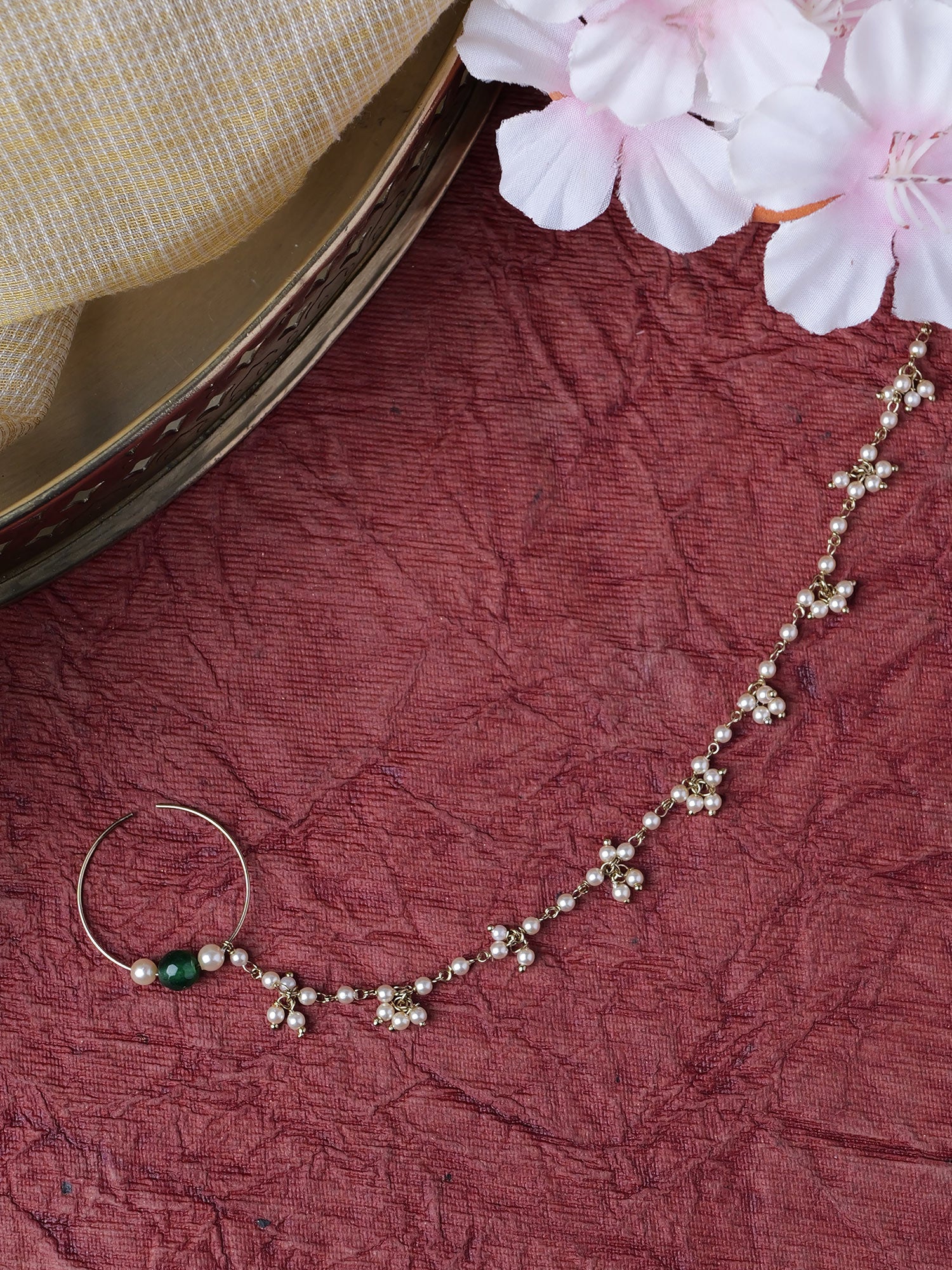 Beaded 1 Inch Bridal Nose Ring in Green