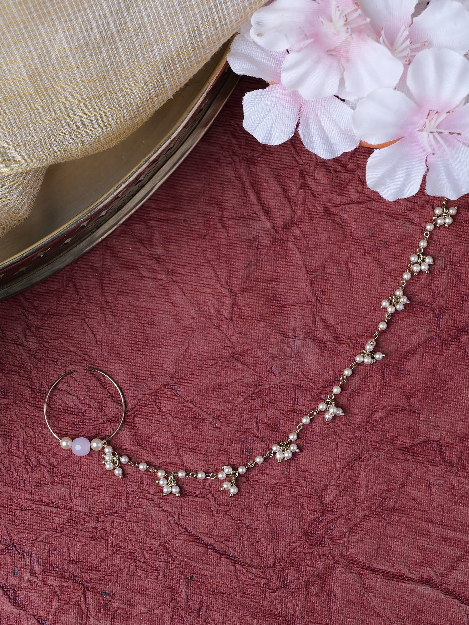 Beaded 1 Inch Bridal Nose Ring in Light Pink