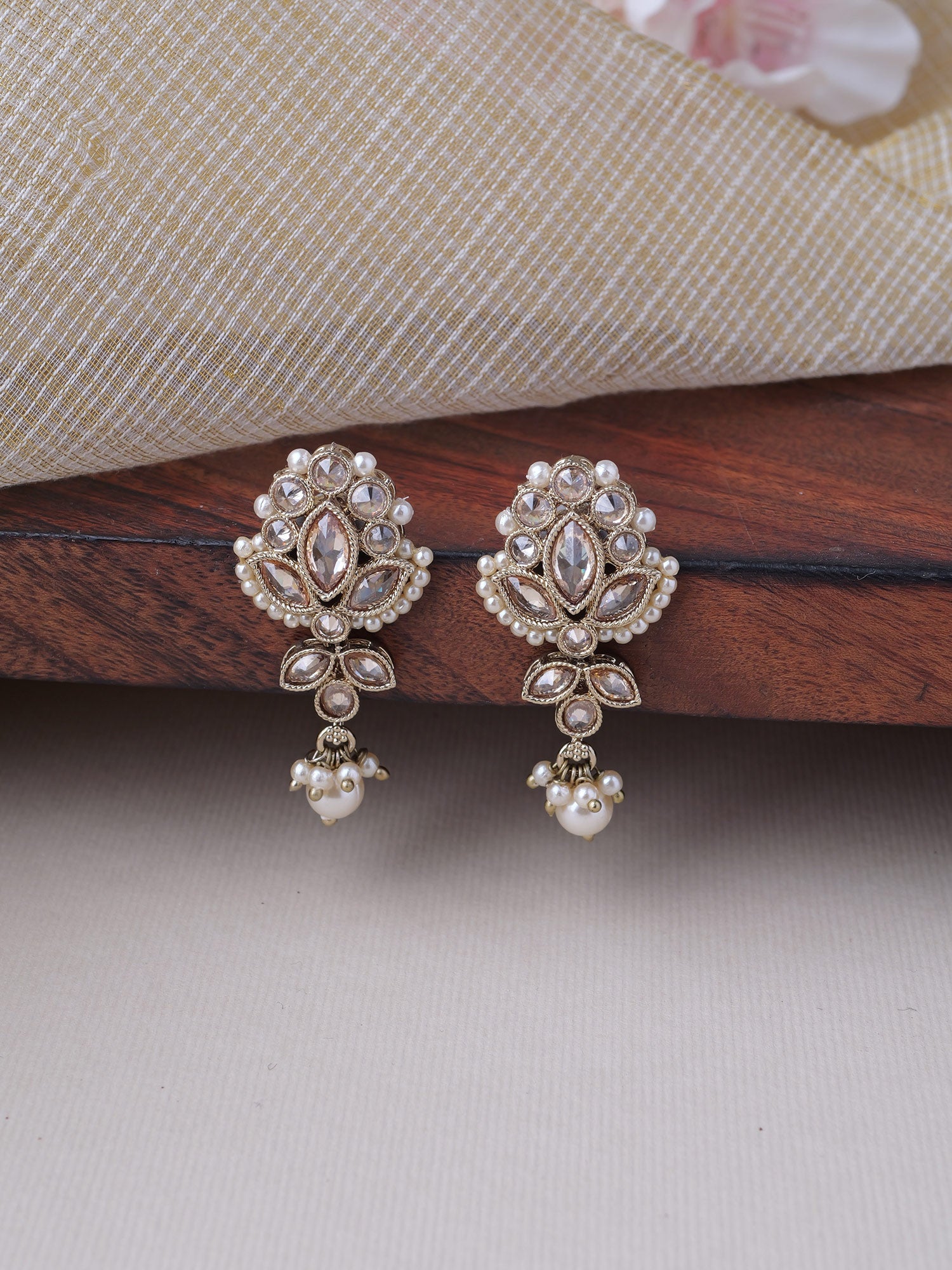 Bhavini Earrings in Pearl and Champagne