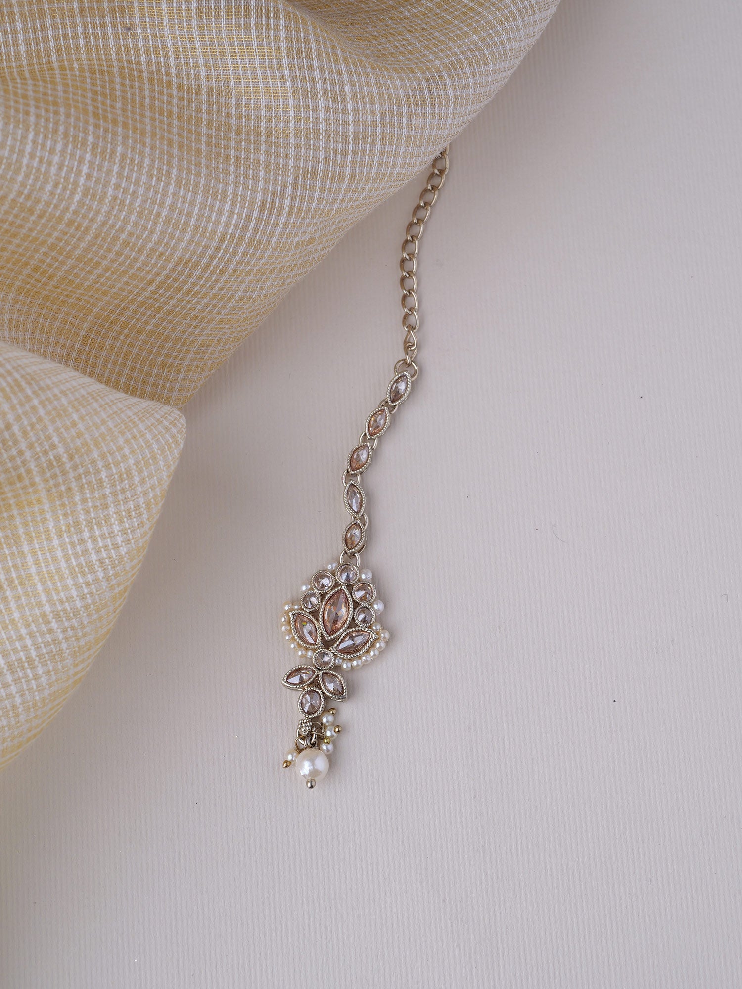Bhavini Maang Tikka in Pearl and Champagne