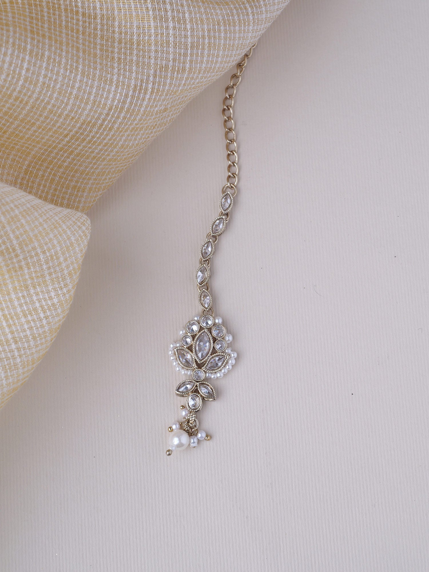 Bhavini Maang Tikka in Pearl and White