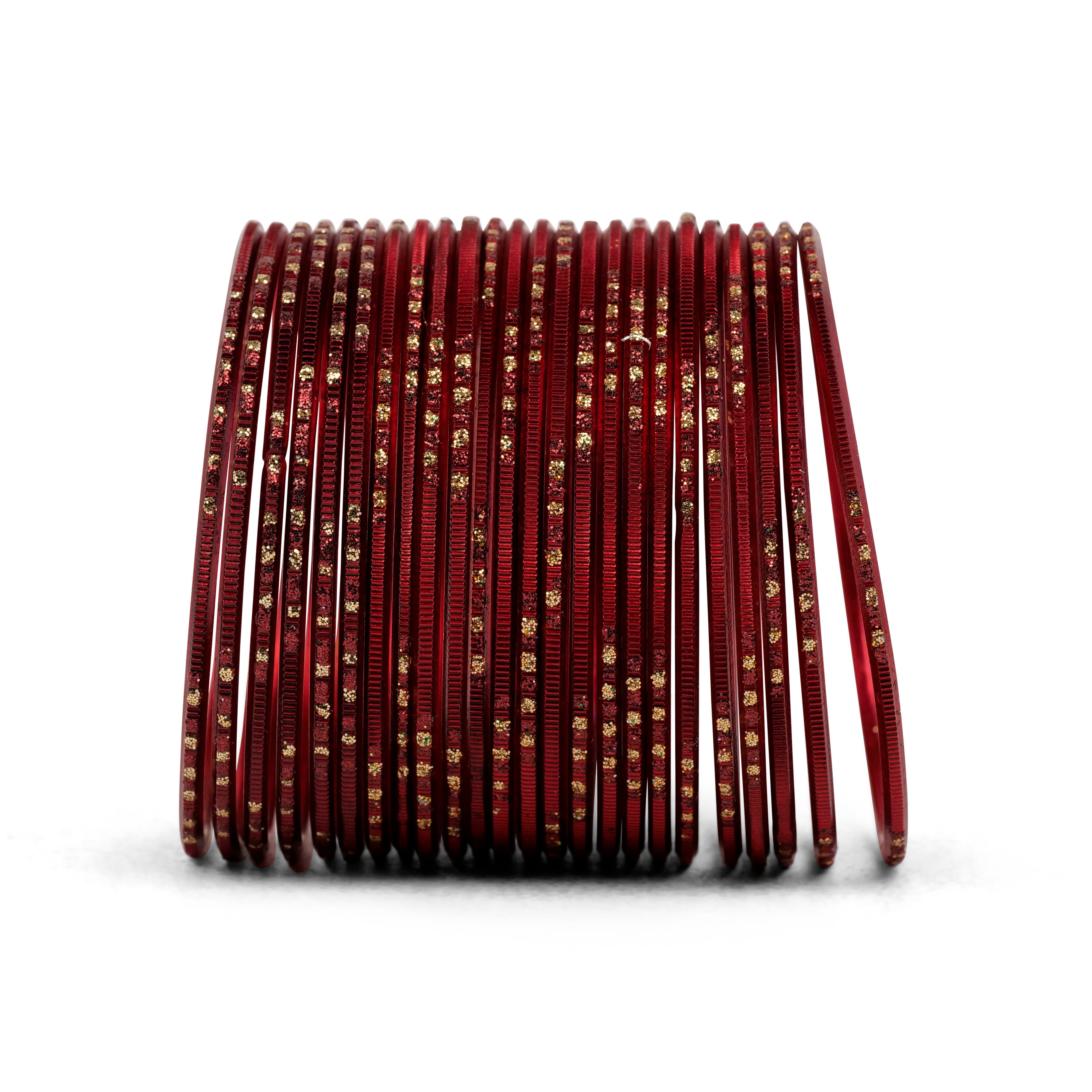 Maroon Glitter Etched Bangles