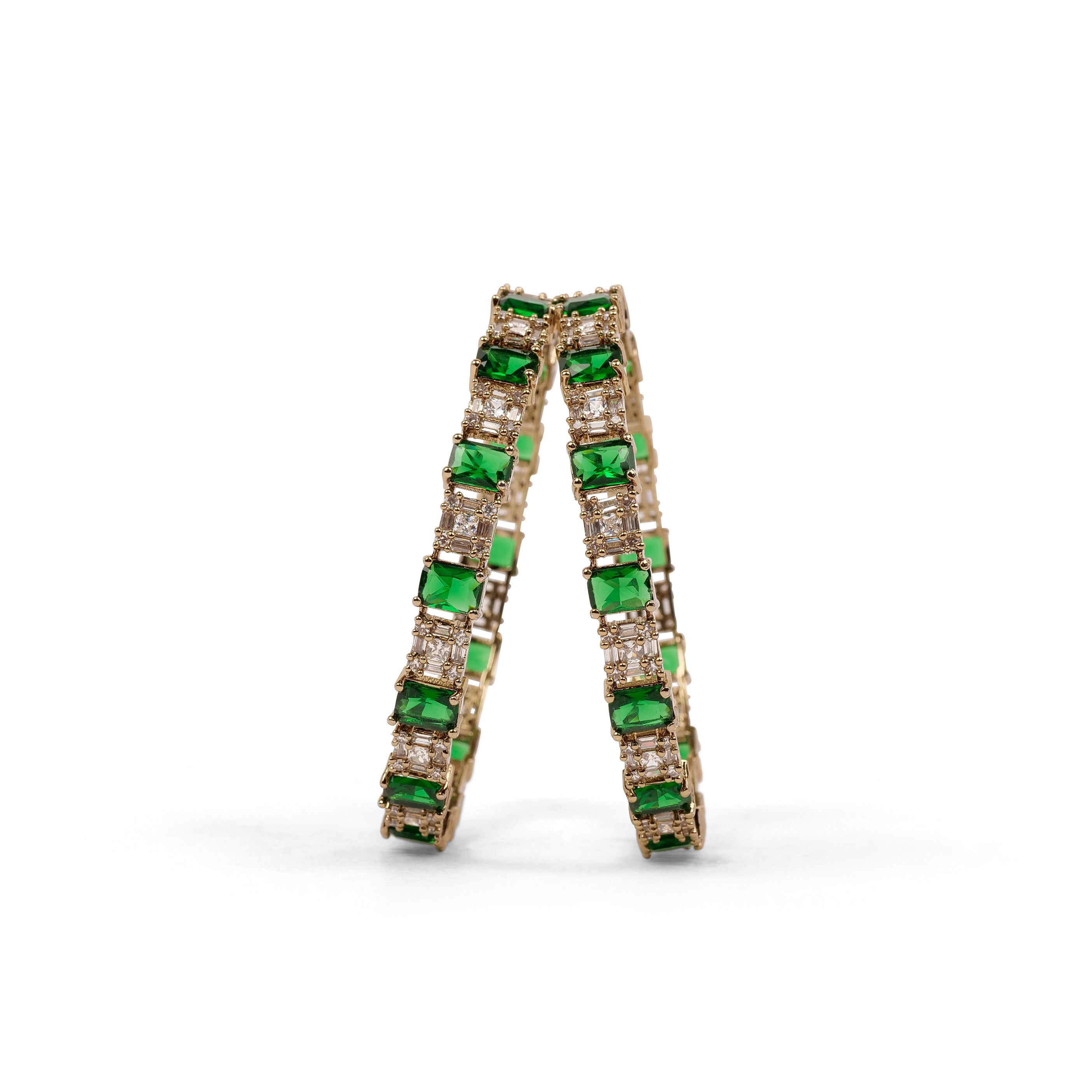 Green and White Cubic Zirconia Bangles