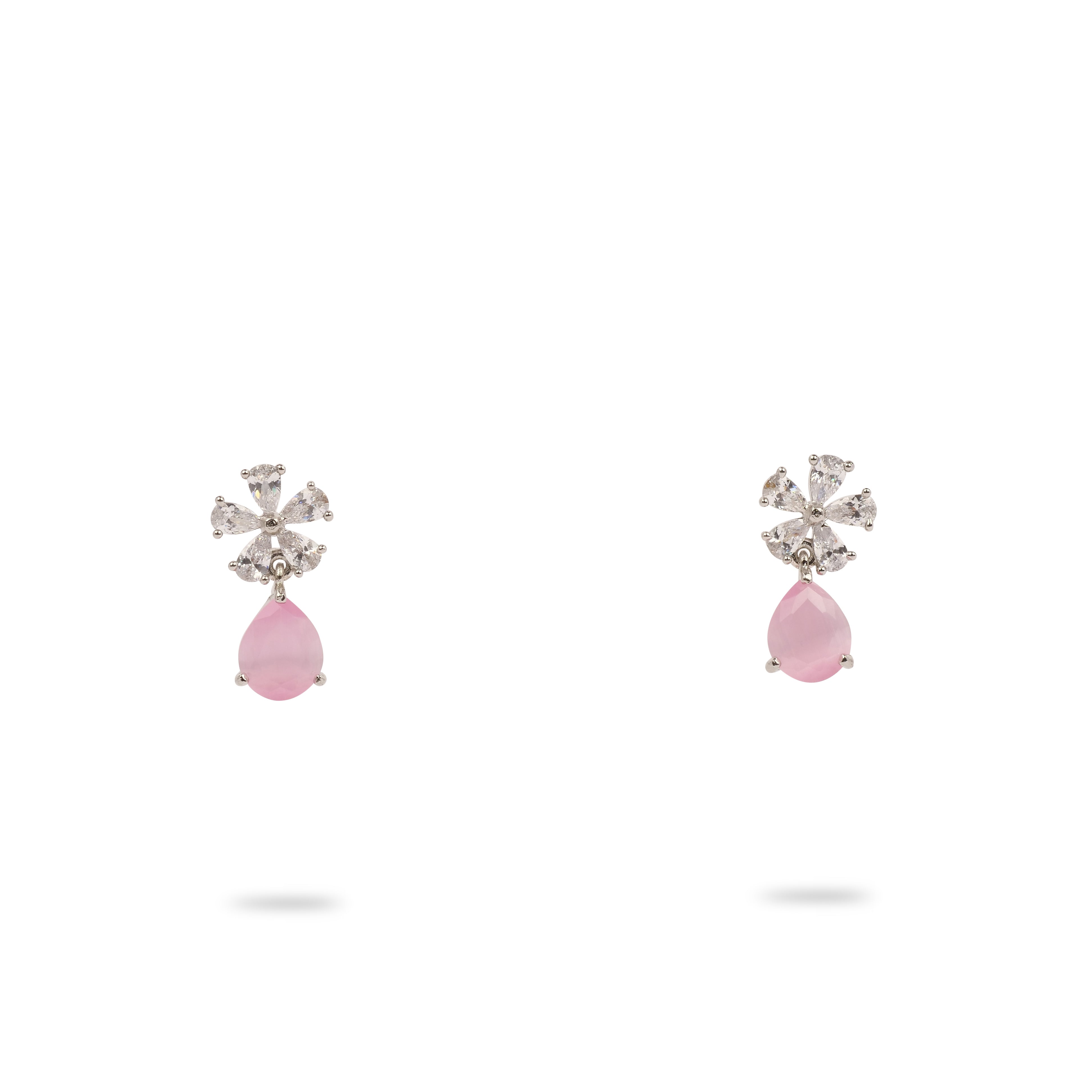 Amora Cubic Zirconia Floral Pendant Set in Light Pink and Rhodium