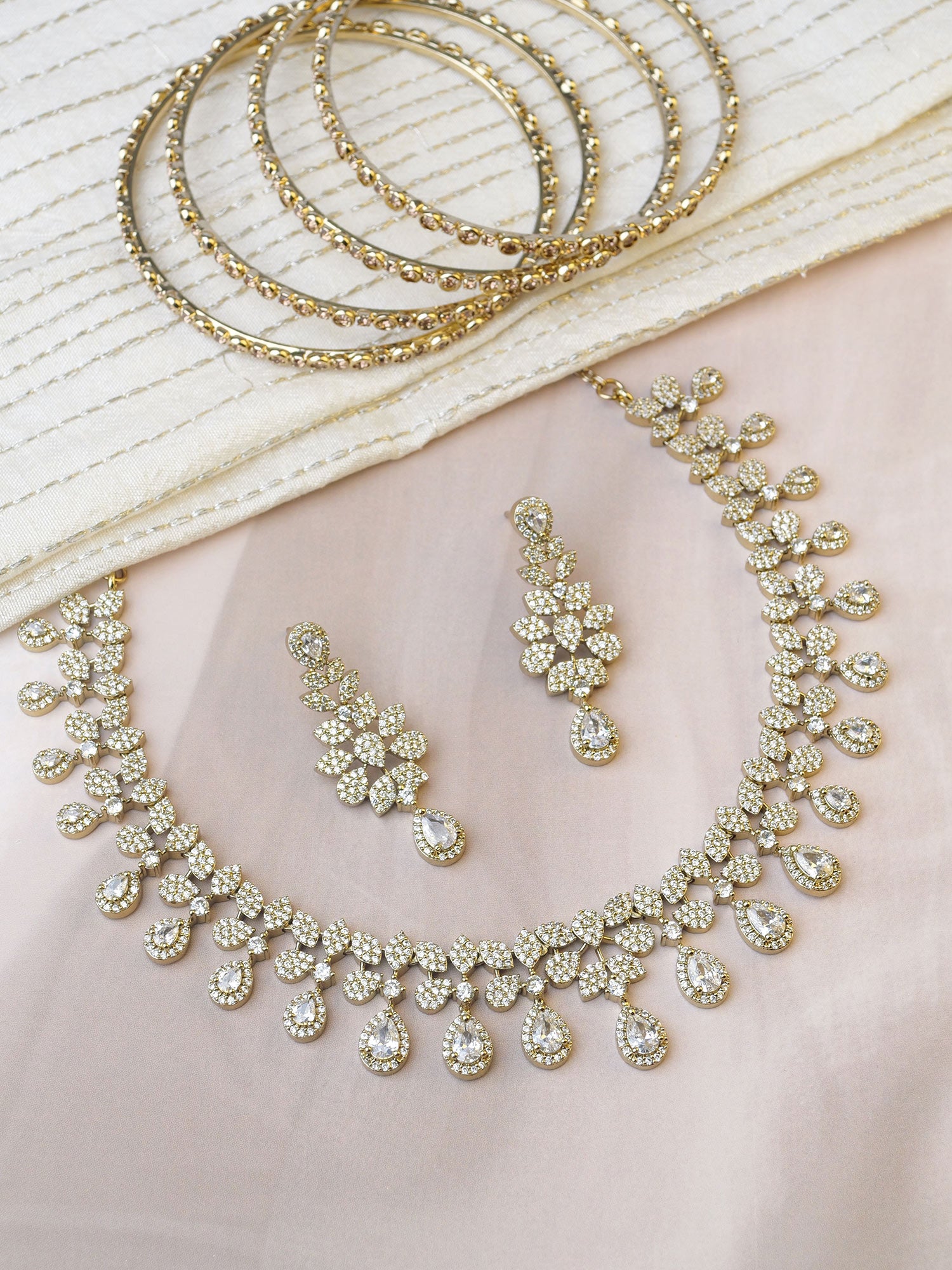 Celia Cubic Zirconia Necklace Set in White