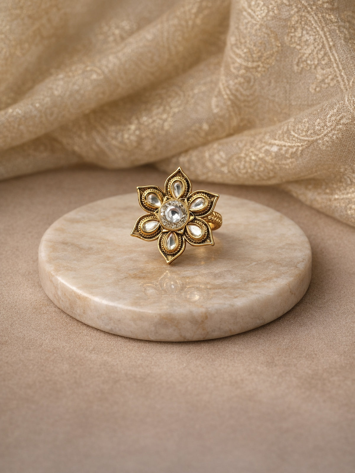 Chameli Kundan Ring in White 
