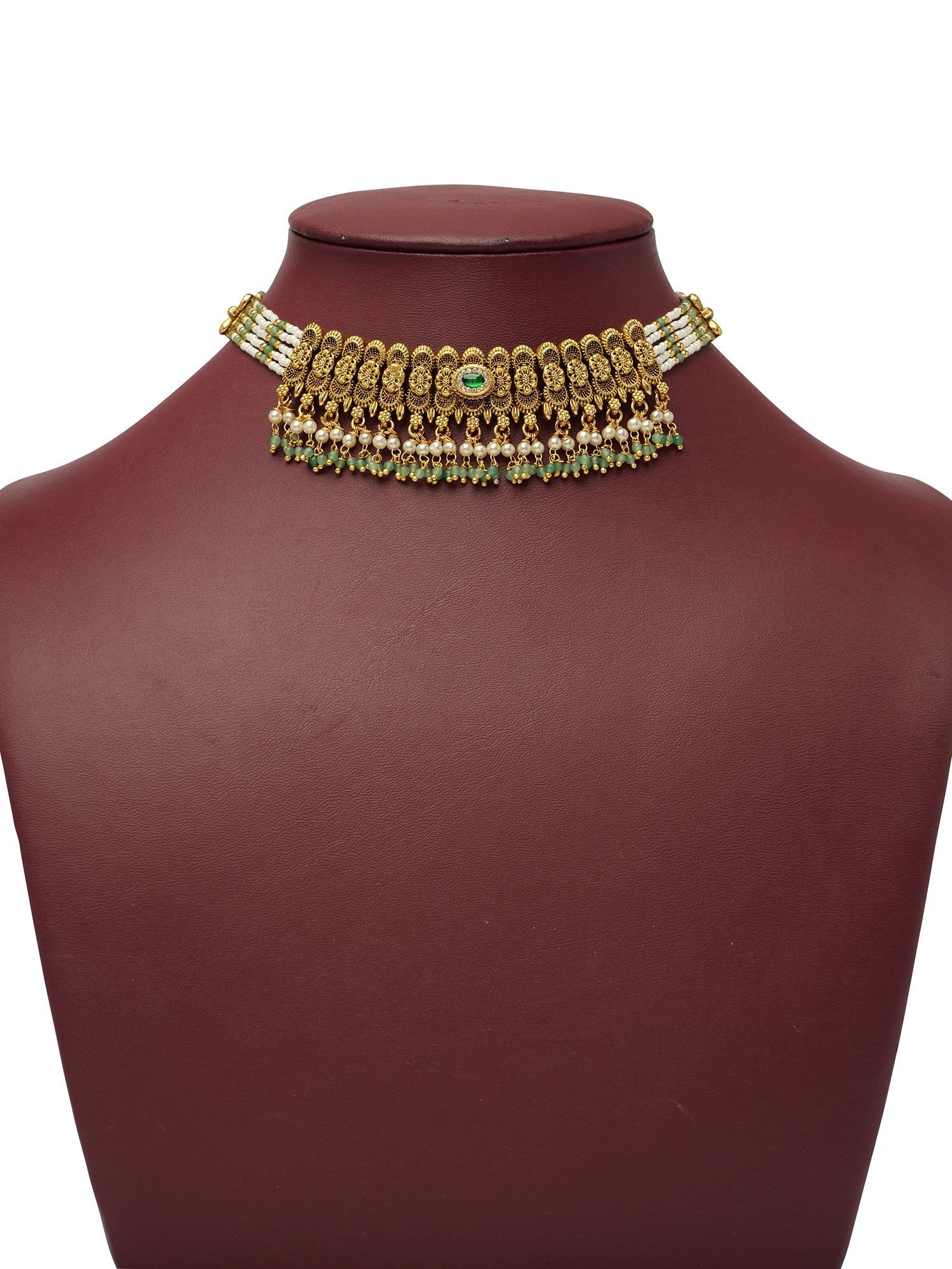 Charita Necklace Set in Green and Pearl