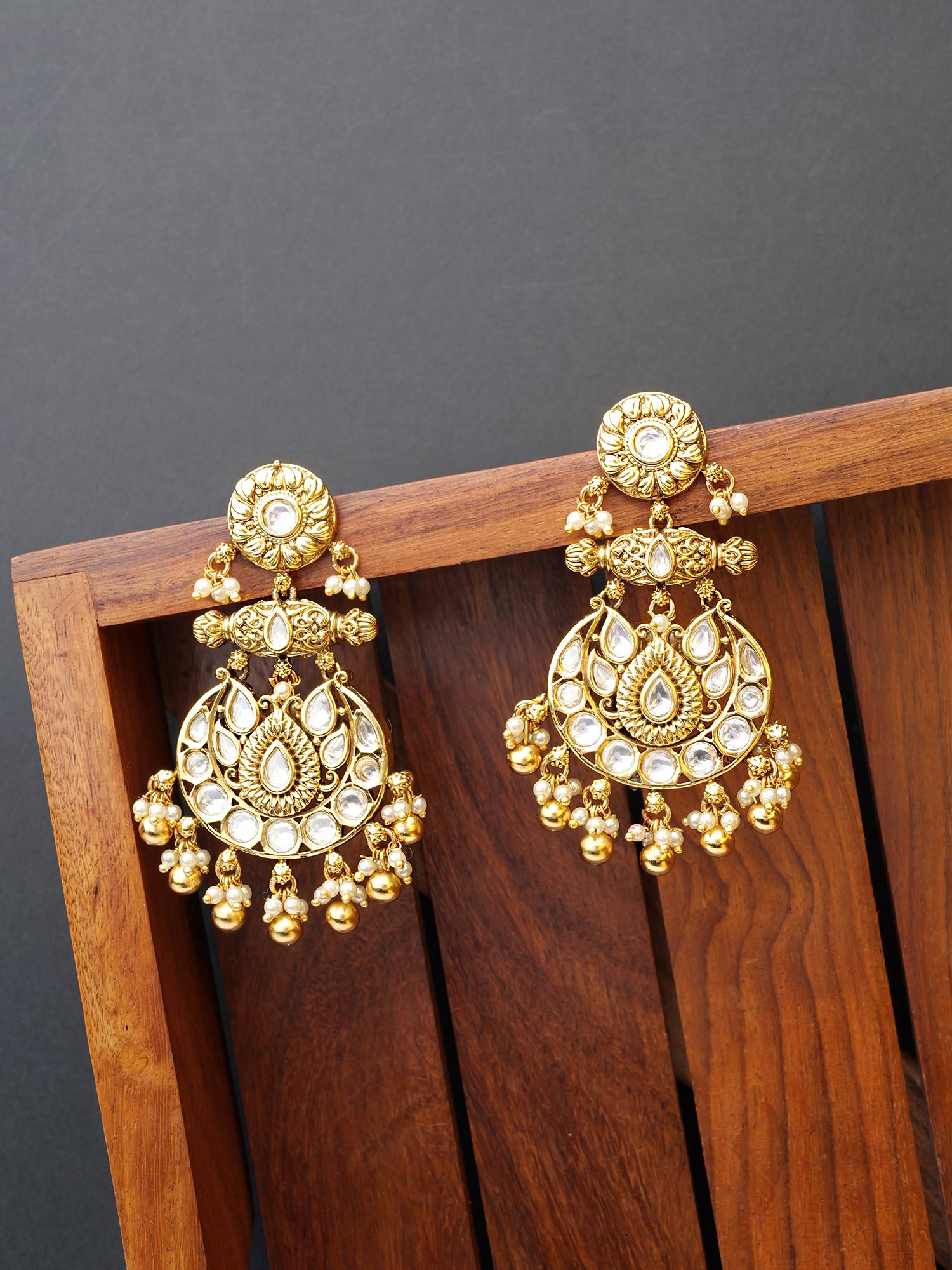 Chitra Long Kundan Earrings in White