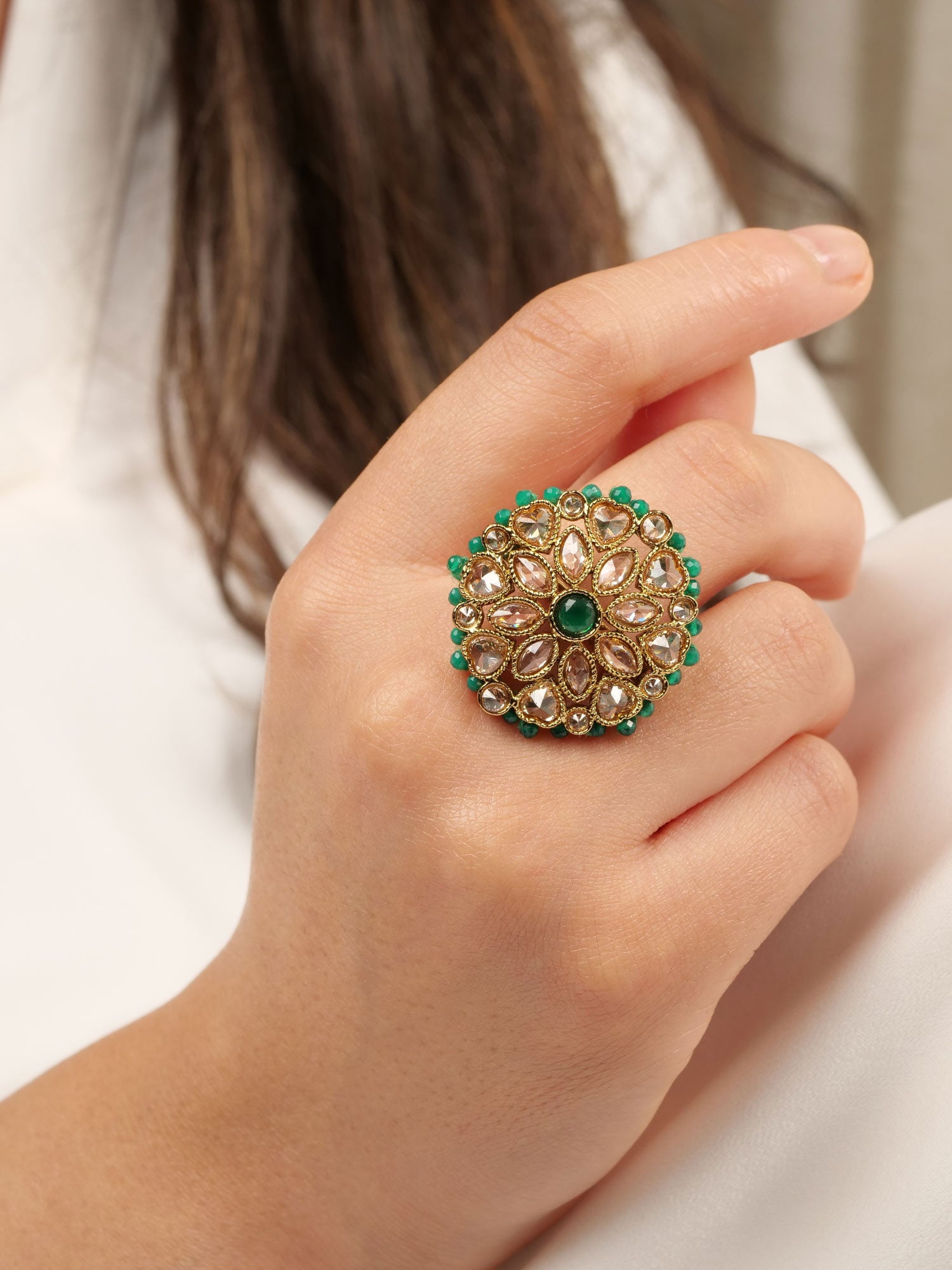 Classic Floral Oversized Ring in Green