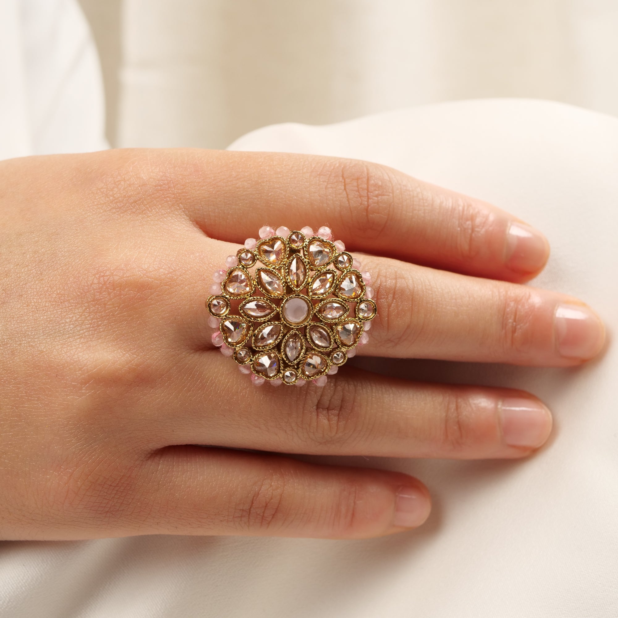Classic Floral Oversized Ring in Light Pink