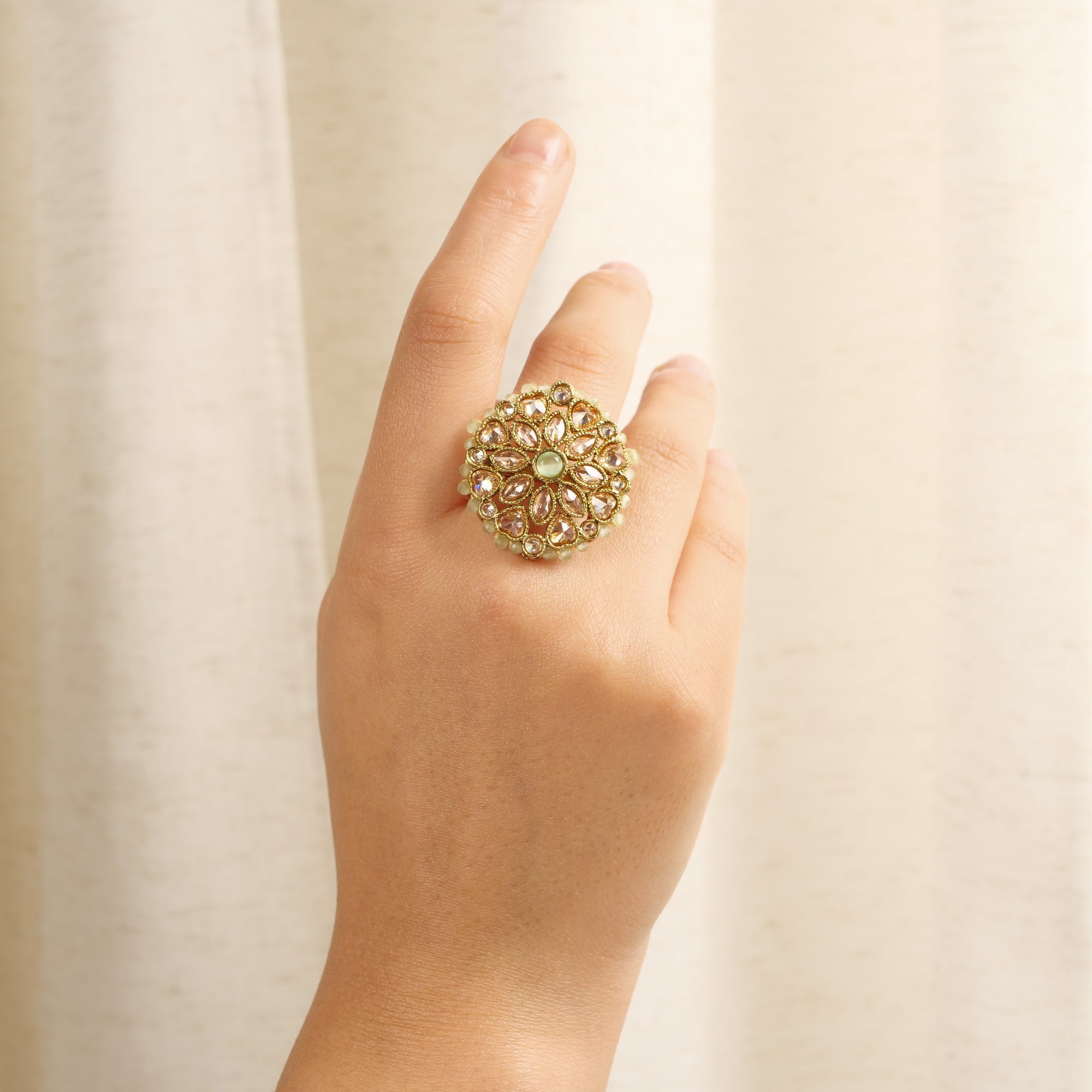 Classic Floral Oversized Ring in Mint