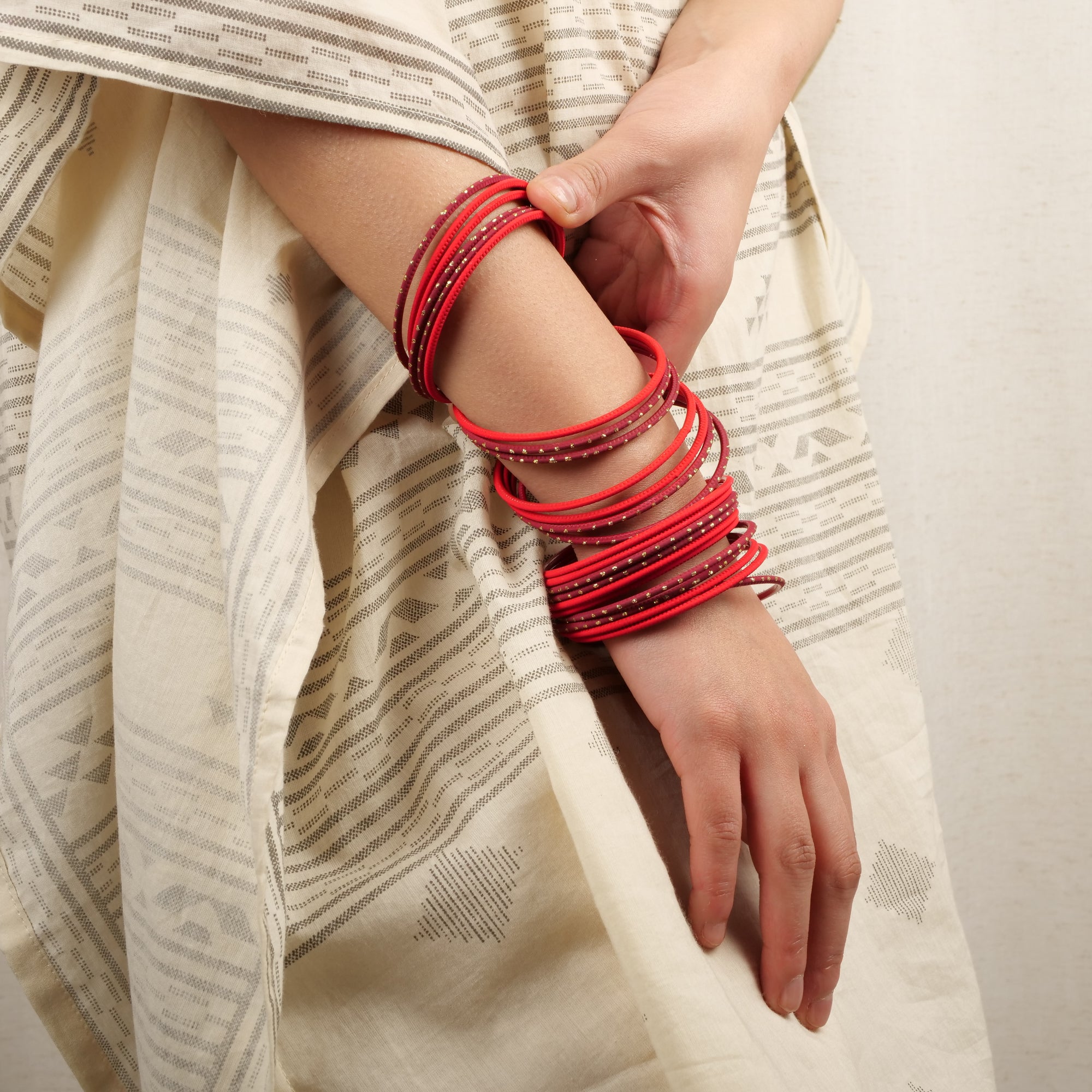 Crimson Red and Maroon Bangle Stack
