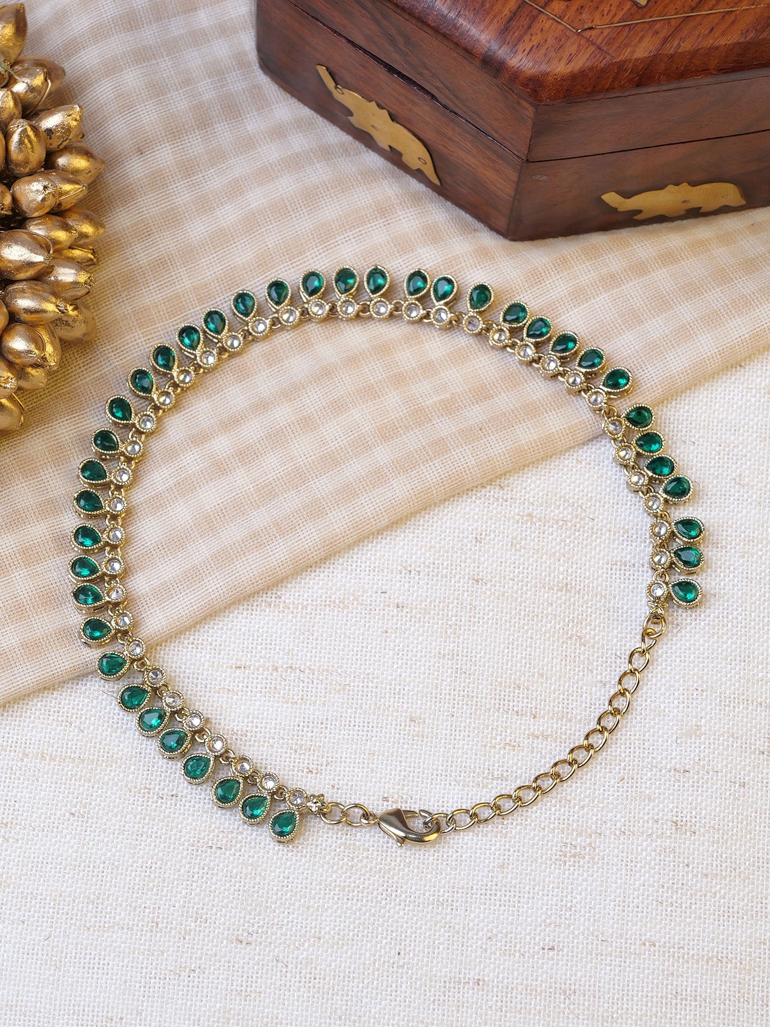 Crystal Drop Anklet in Green