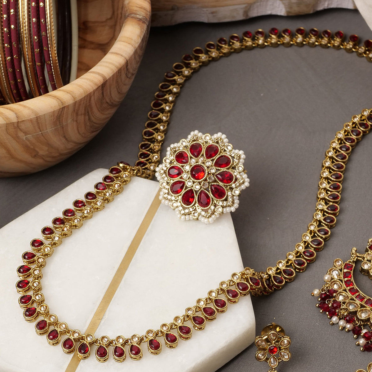 Crystal Drop Rani Haar in Maroon - Main Image