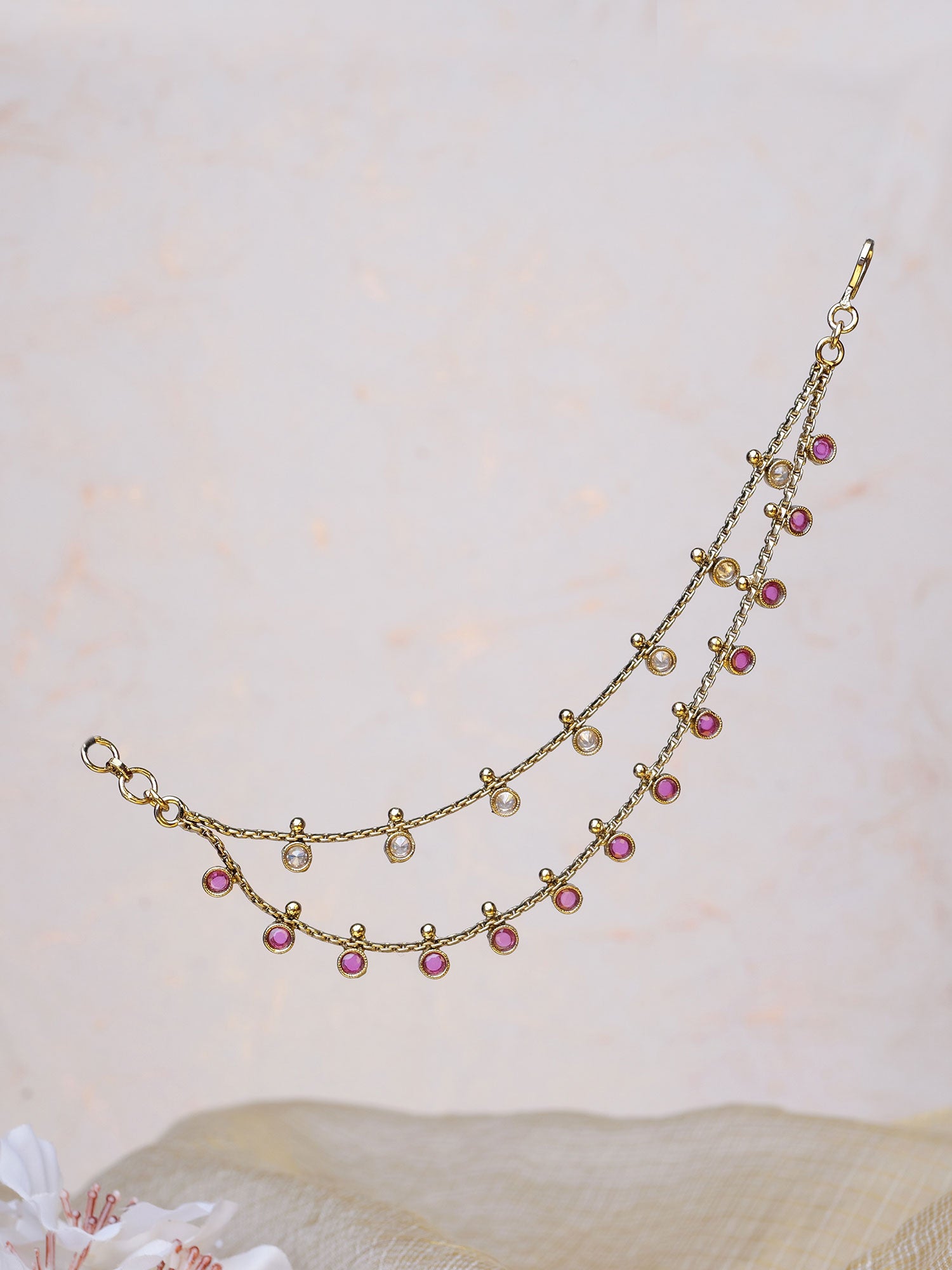 Crystal Ear Chains in Ruby and Champagne