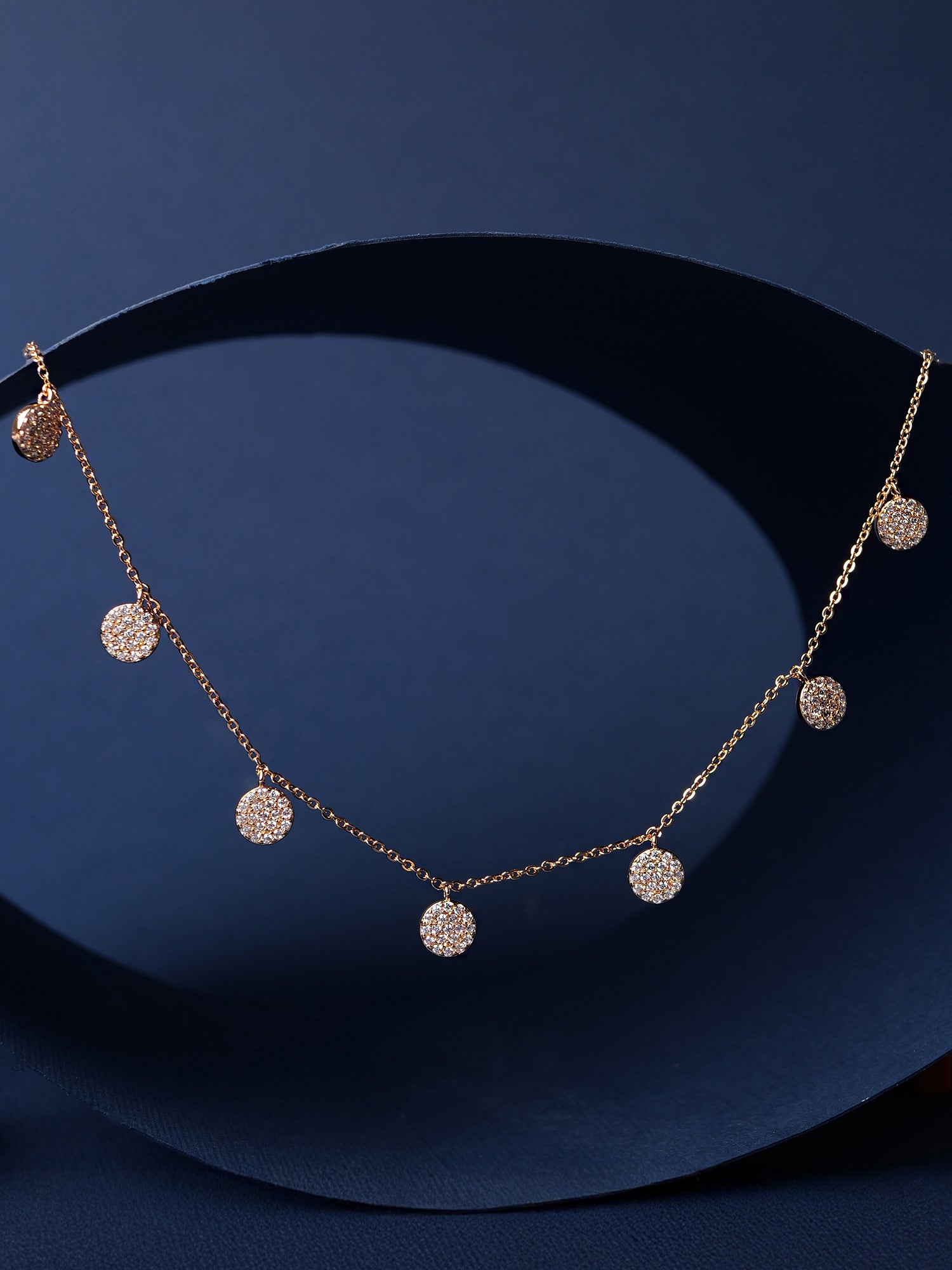 Cubic Zirconia Disc Necklace in Gold