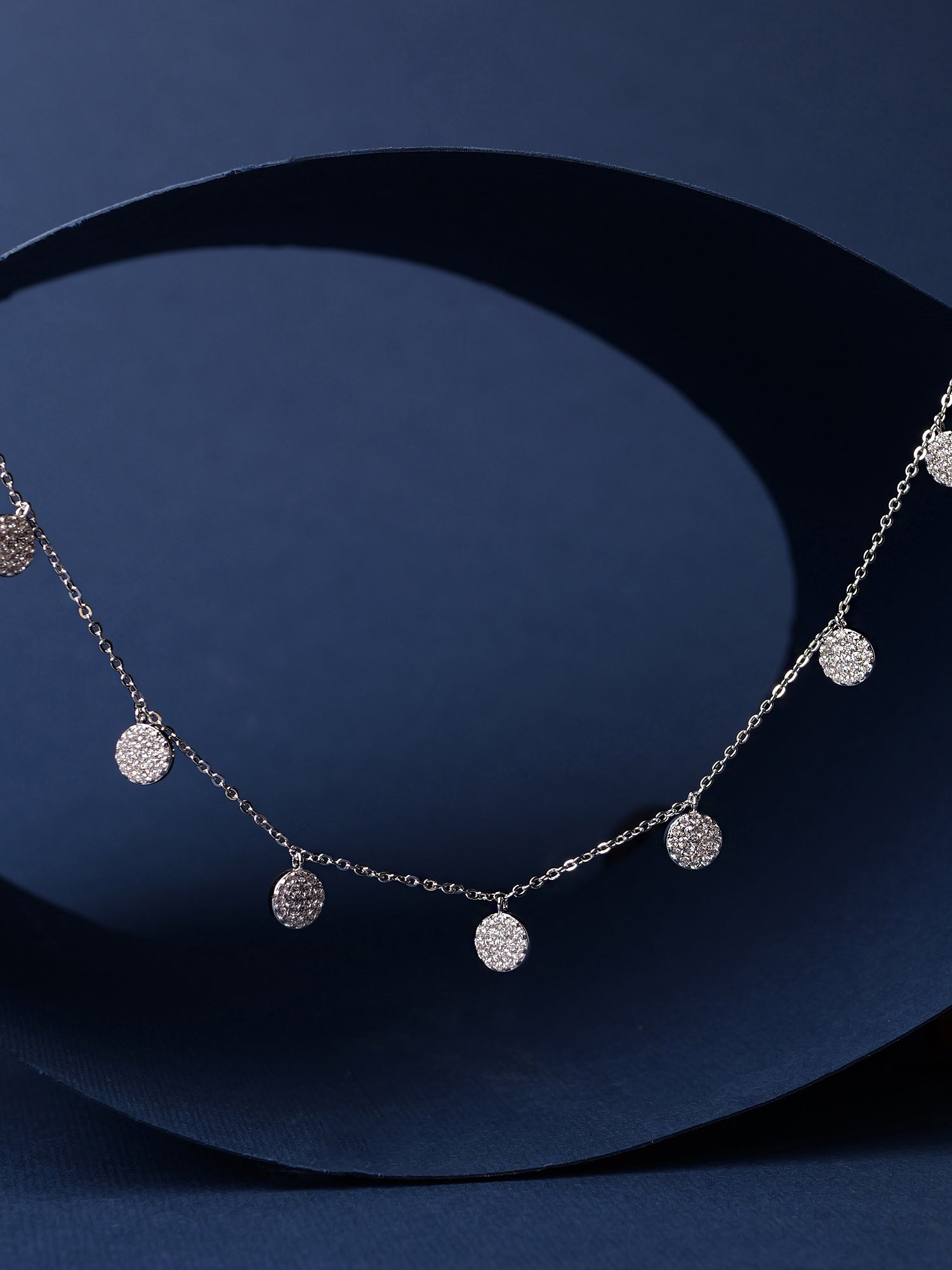 Cubic Zirconia Disc Necklace in Rhodium