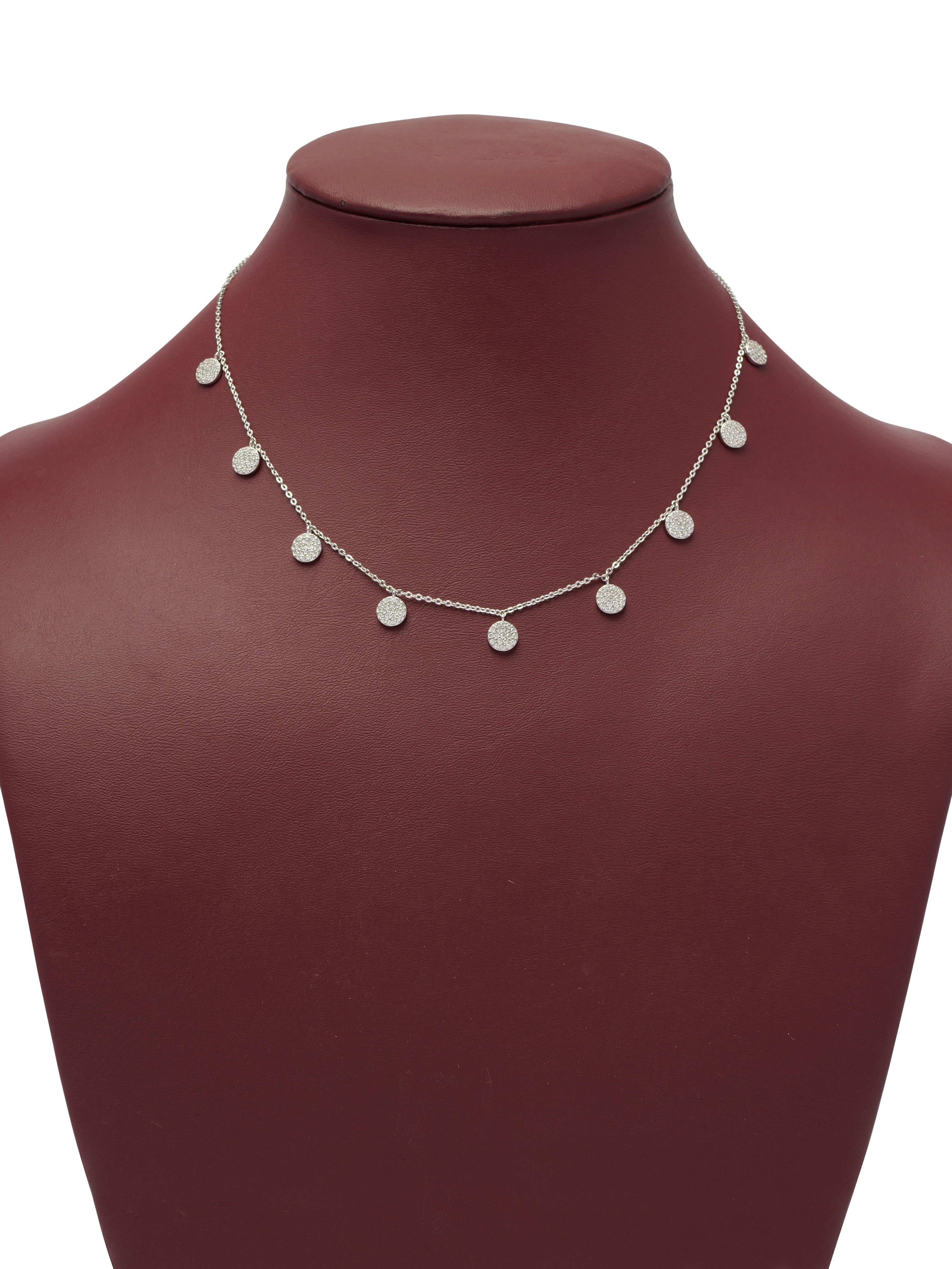 Cubic Zirconia Disc Necklace in Rhodium