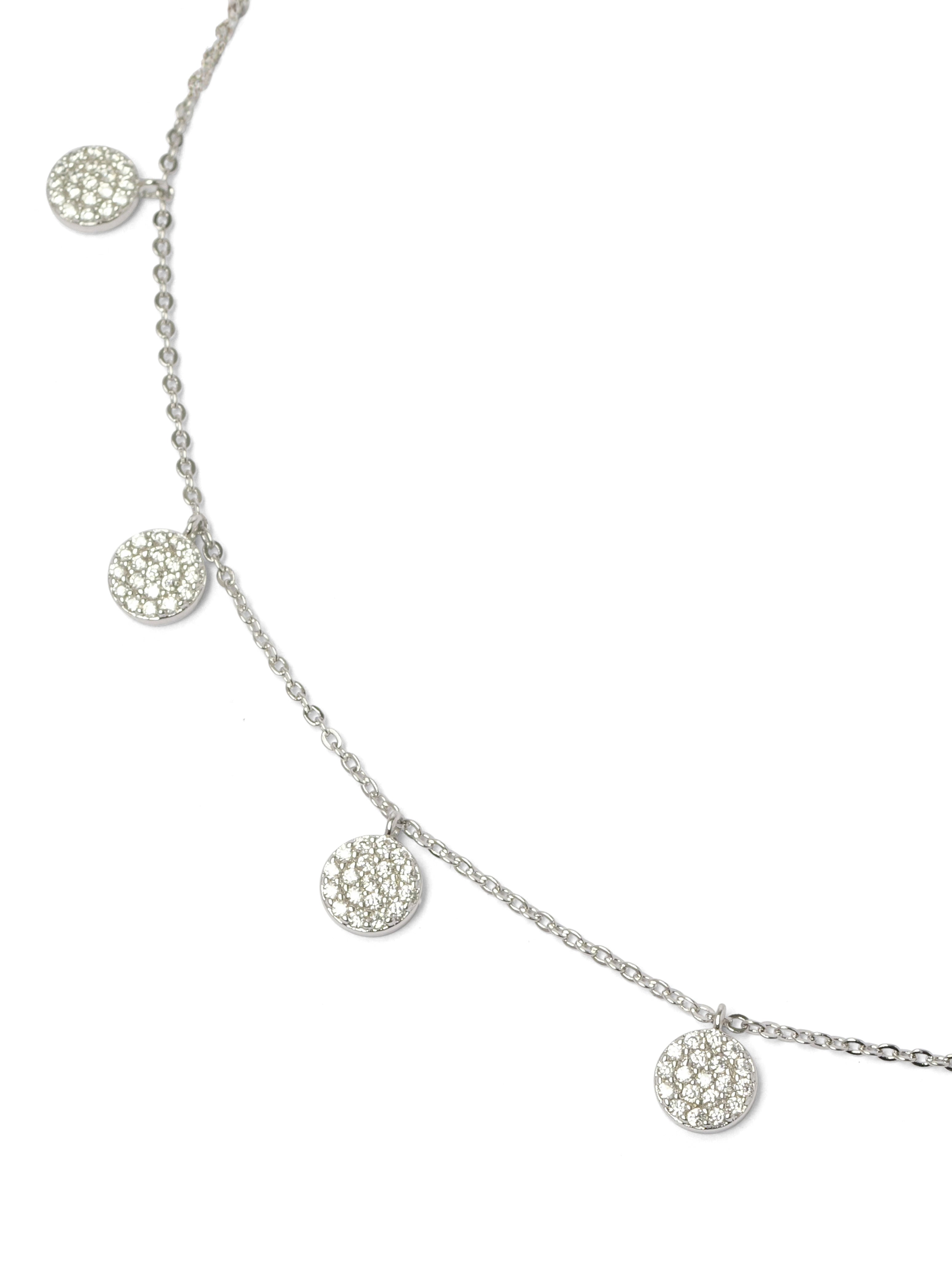 Cubic Zirconia Disc Necklace in Rhodium