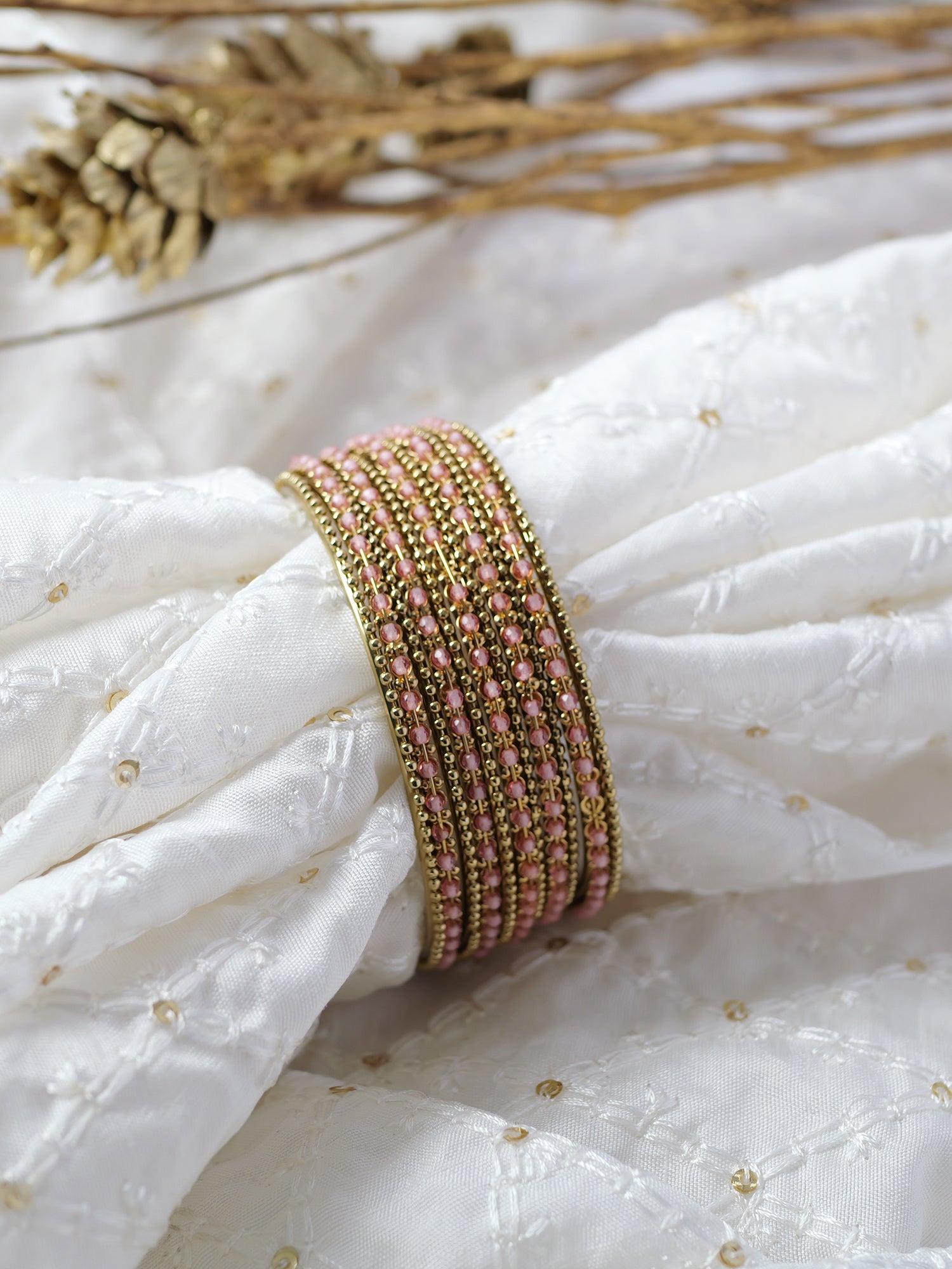 Damini Bangle Set in Light Pink and Antique Gold