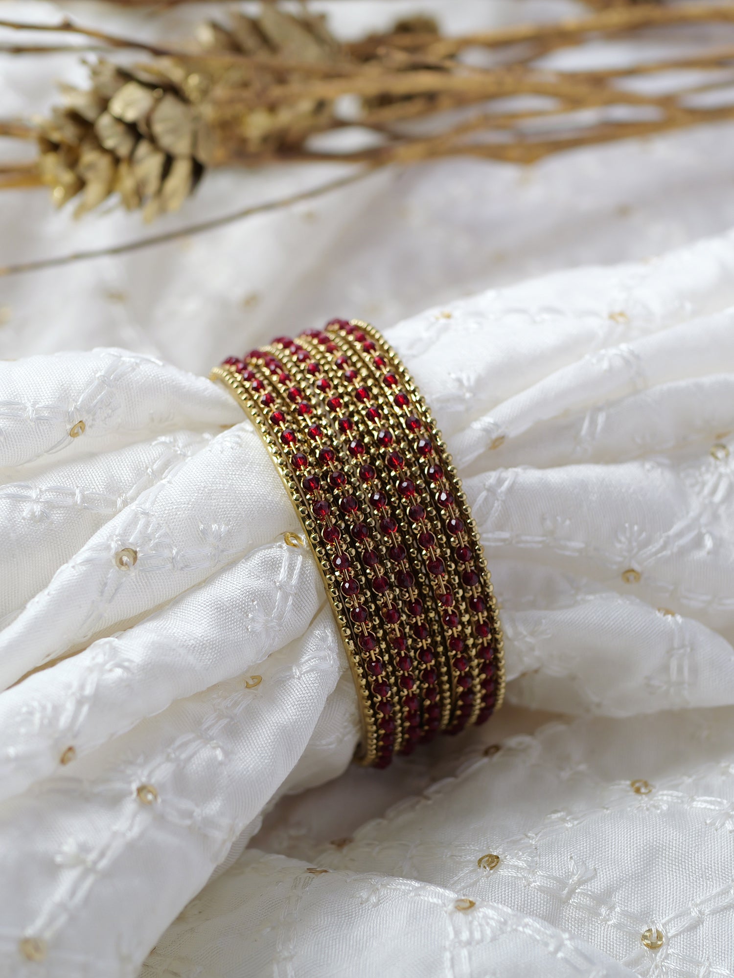 Damini Bangle Set in Maroon and Antique Gold