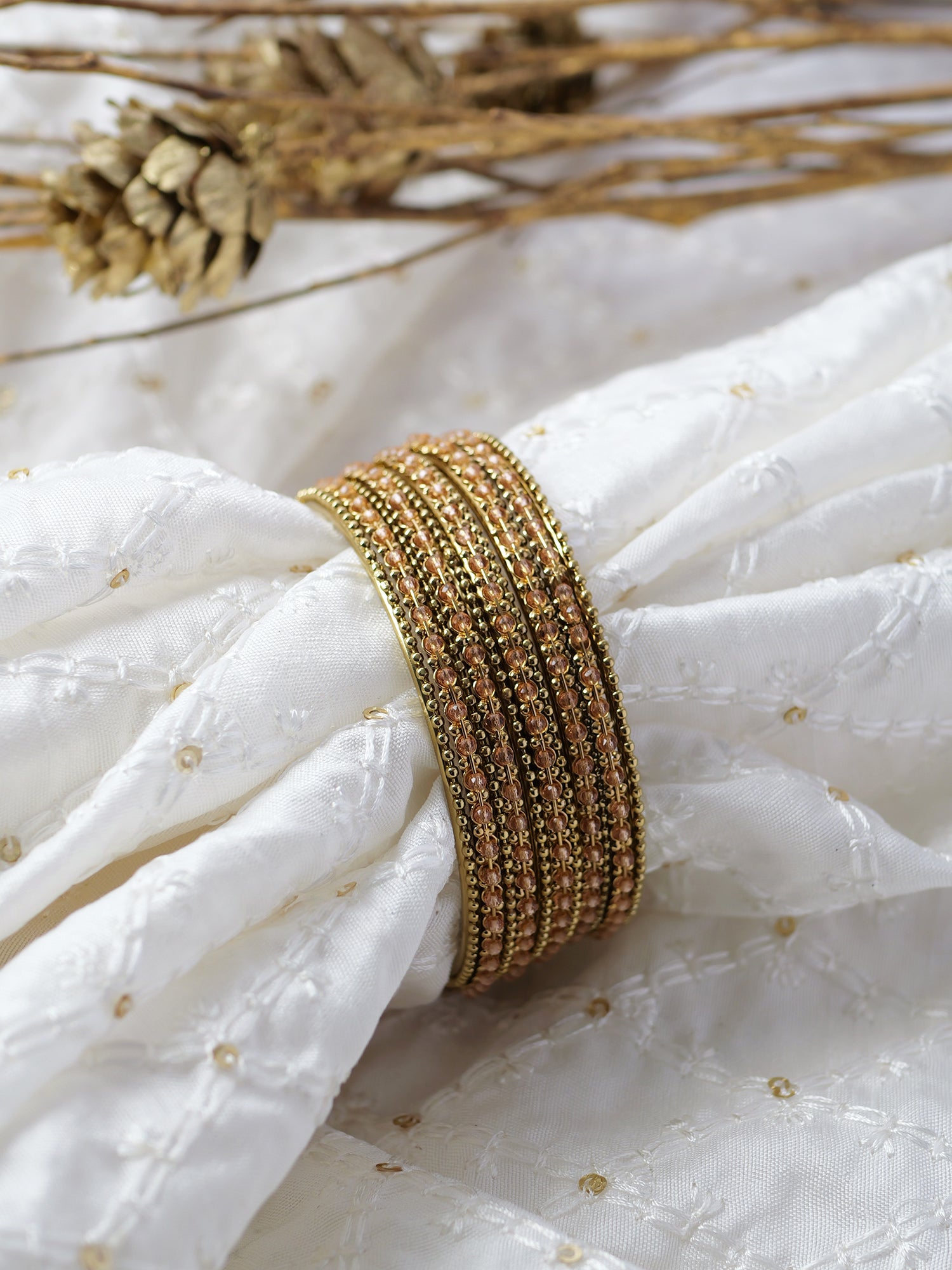 Damini Bangle Set in Peach and Antique Gold