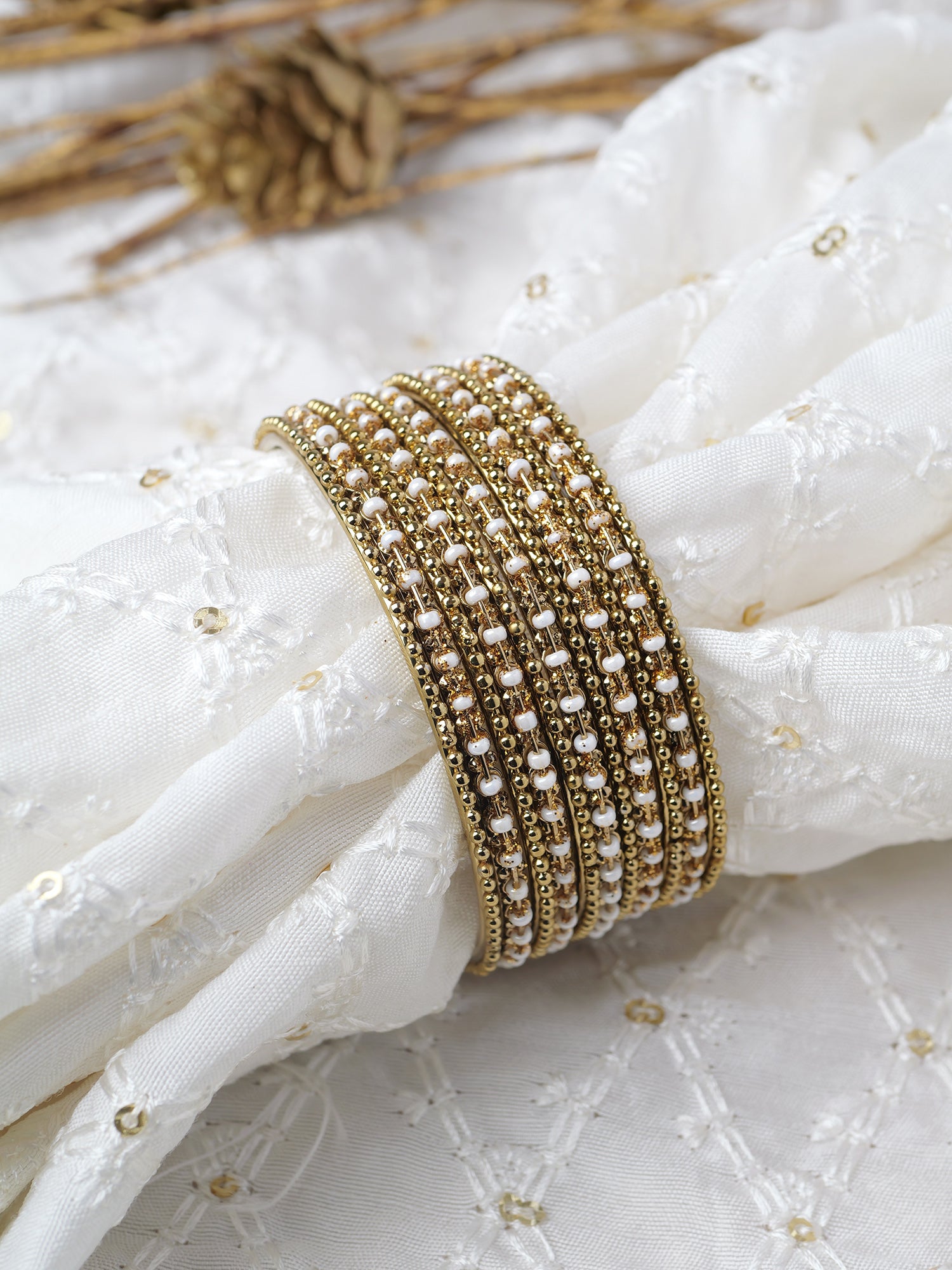 Damini Bangle Set in Pearl and Antique Gold