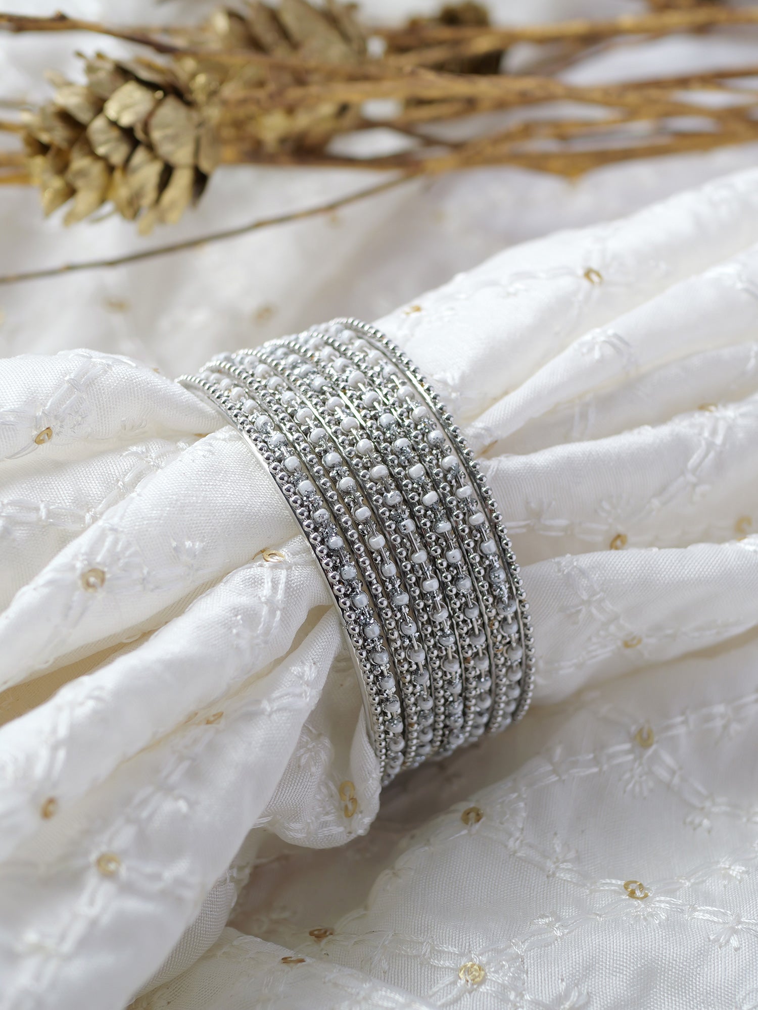 Damini Bangle Set in White and Rhodium