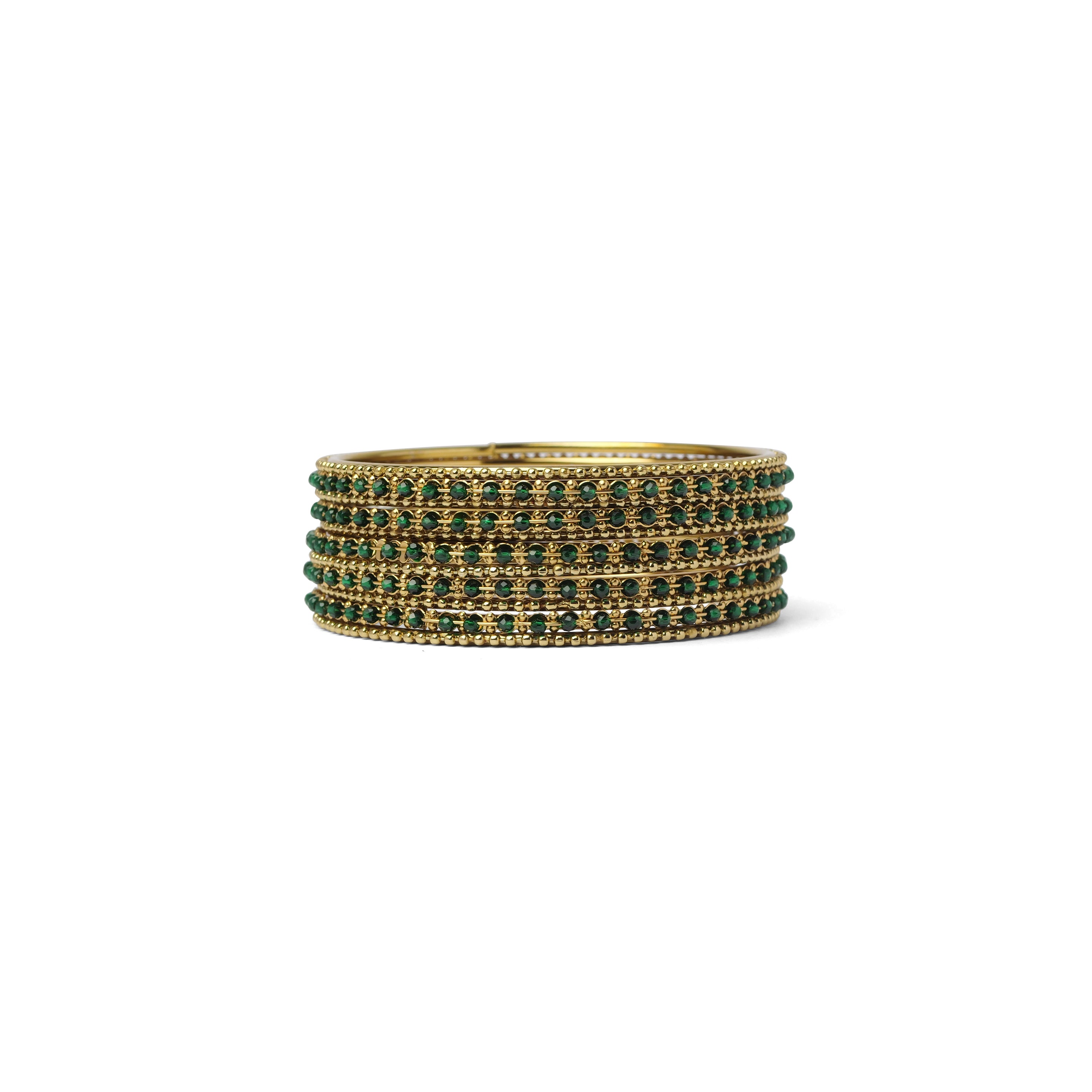 Damini Bangle Set in Green and Antique Gold