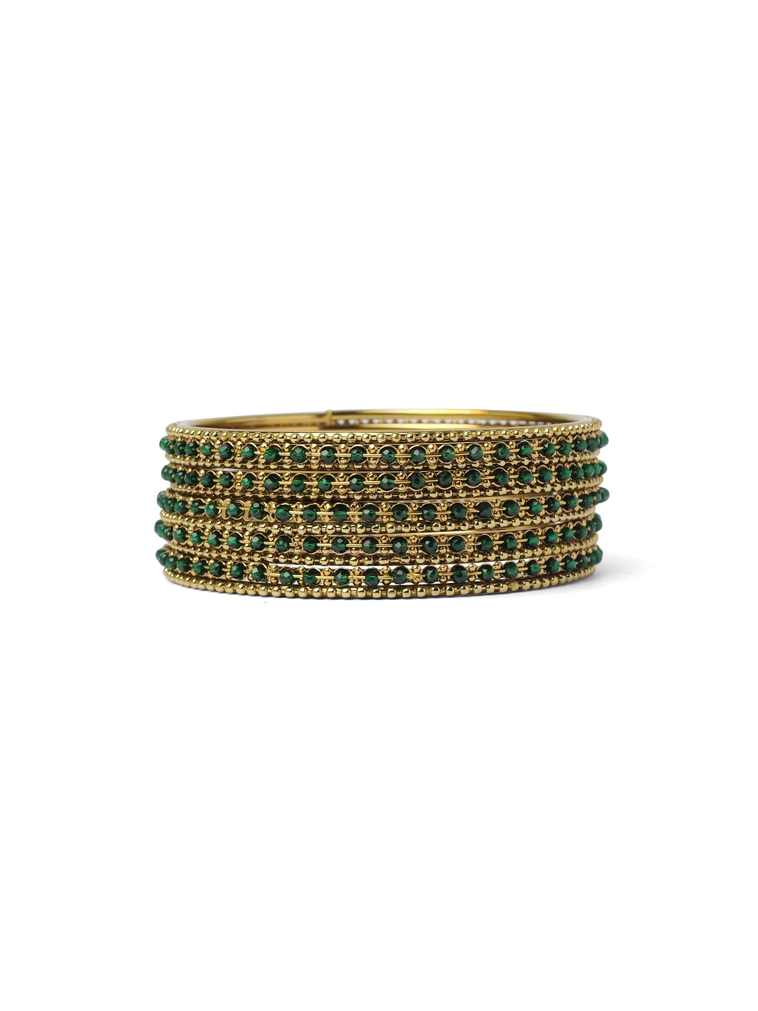 Damini Bangle Set in Green and Antique Gold