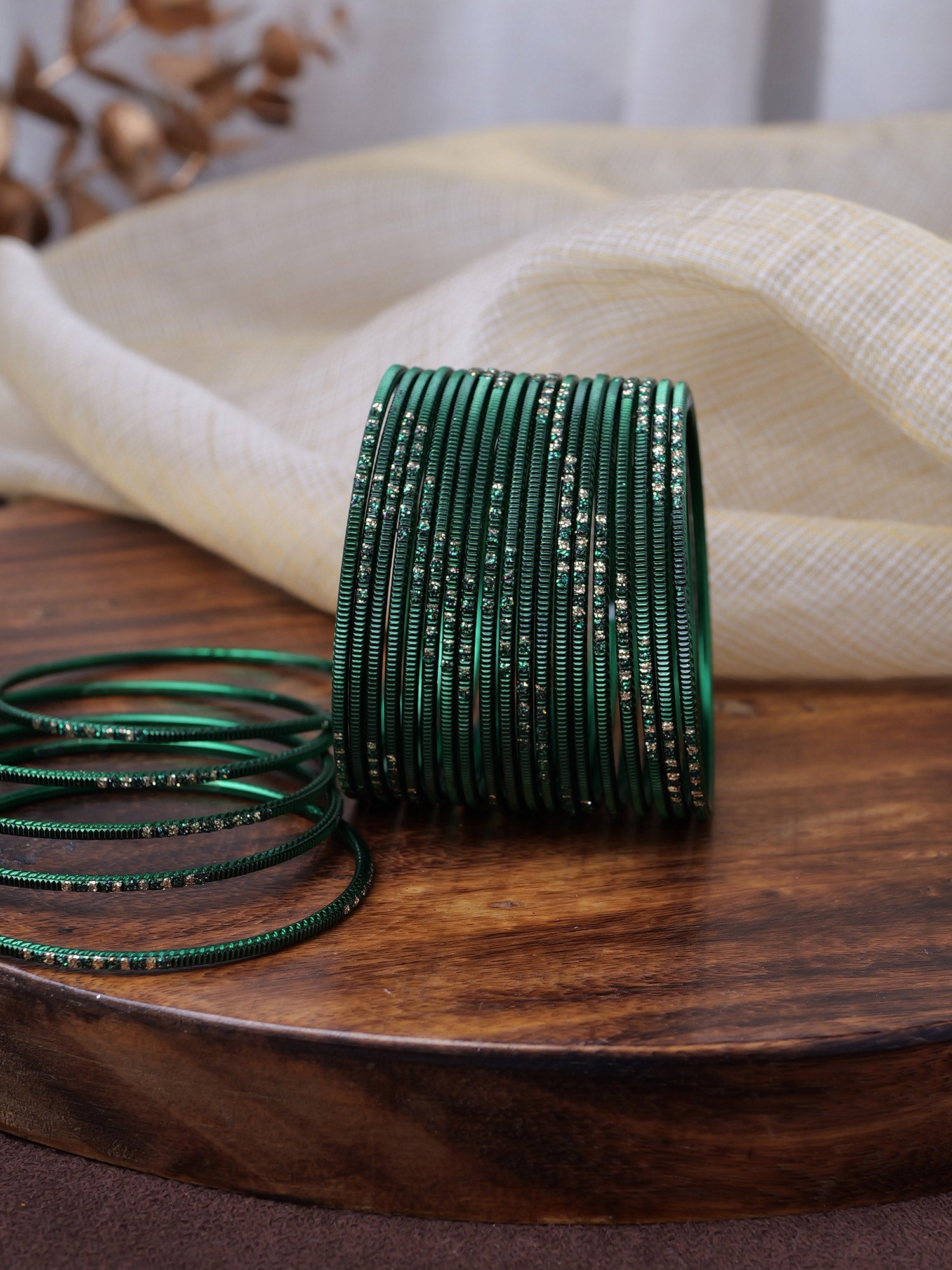 Dark Green Glitter Etched Bangles