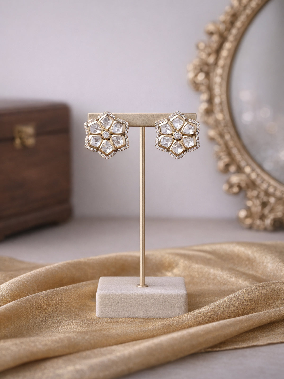 Deepa Kundan Studs in White 