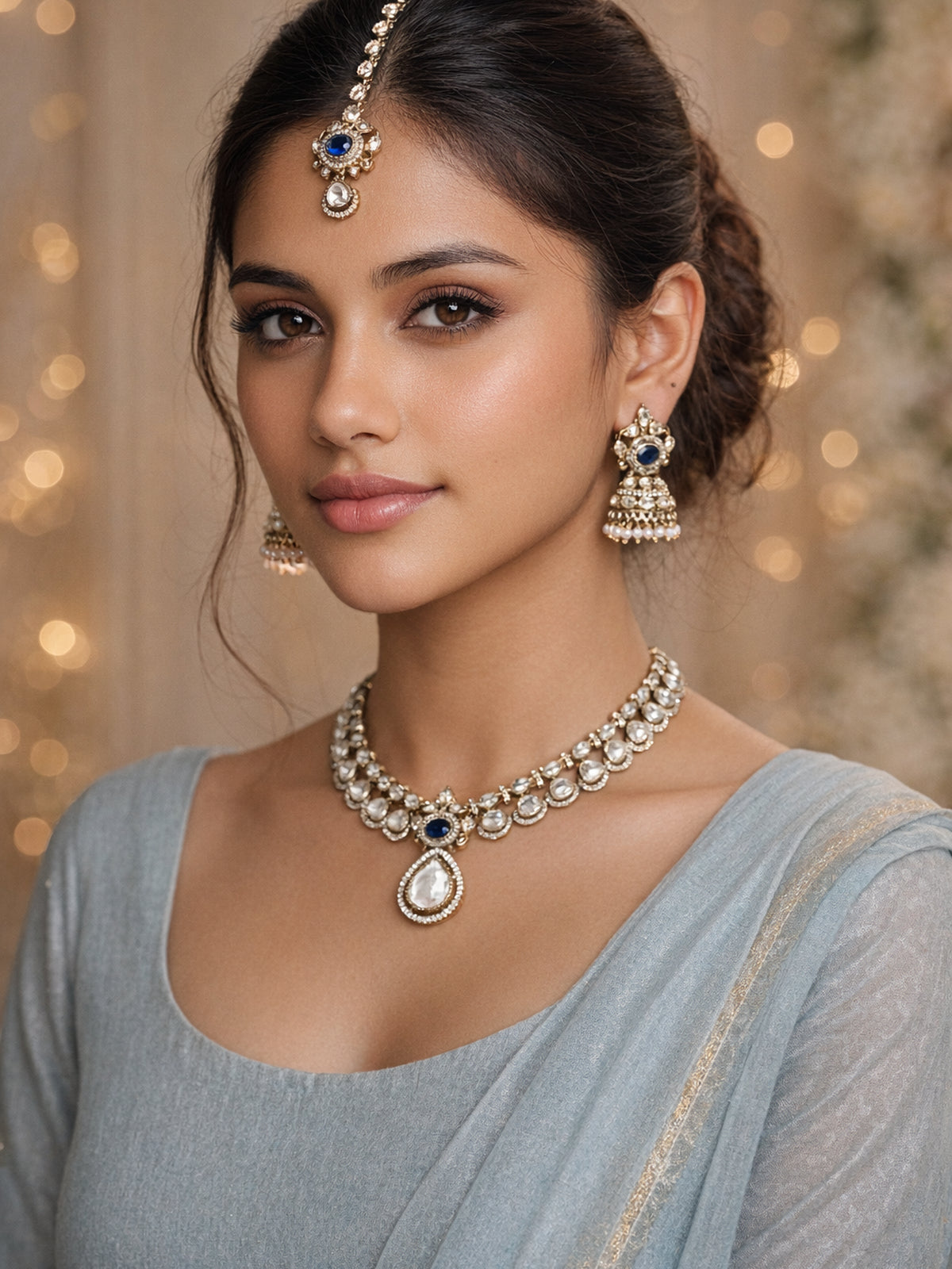 Devi Kundan Necklace Set in Blue 